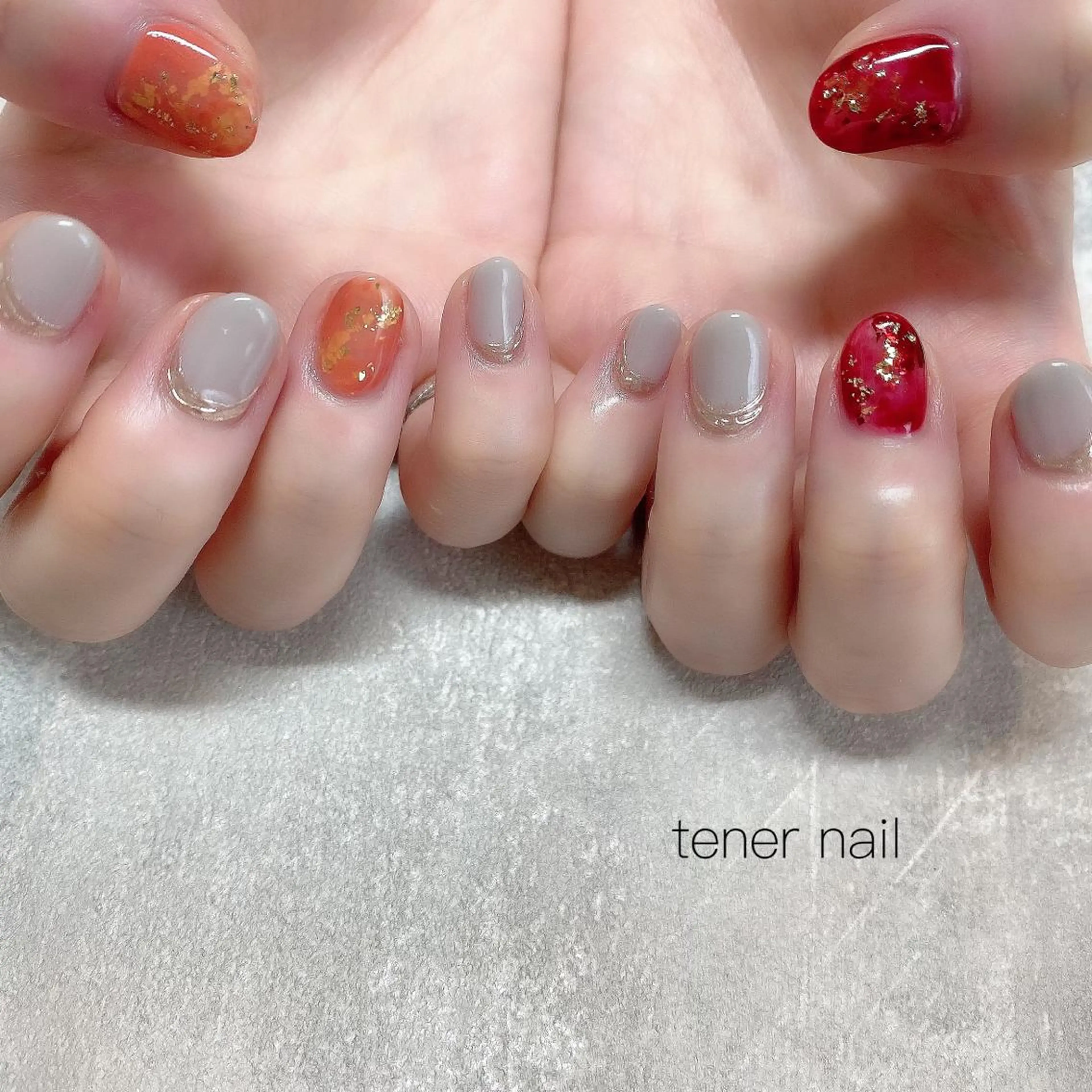 ネイル べっ甲ネイル 赤色 テネルネイル tener nailのネイルデザイン