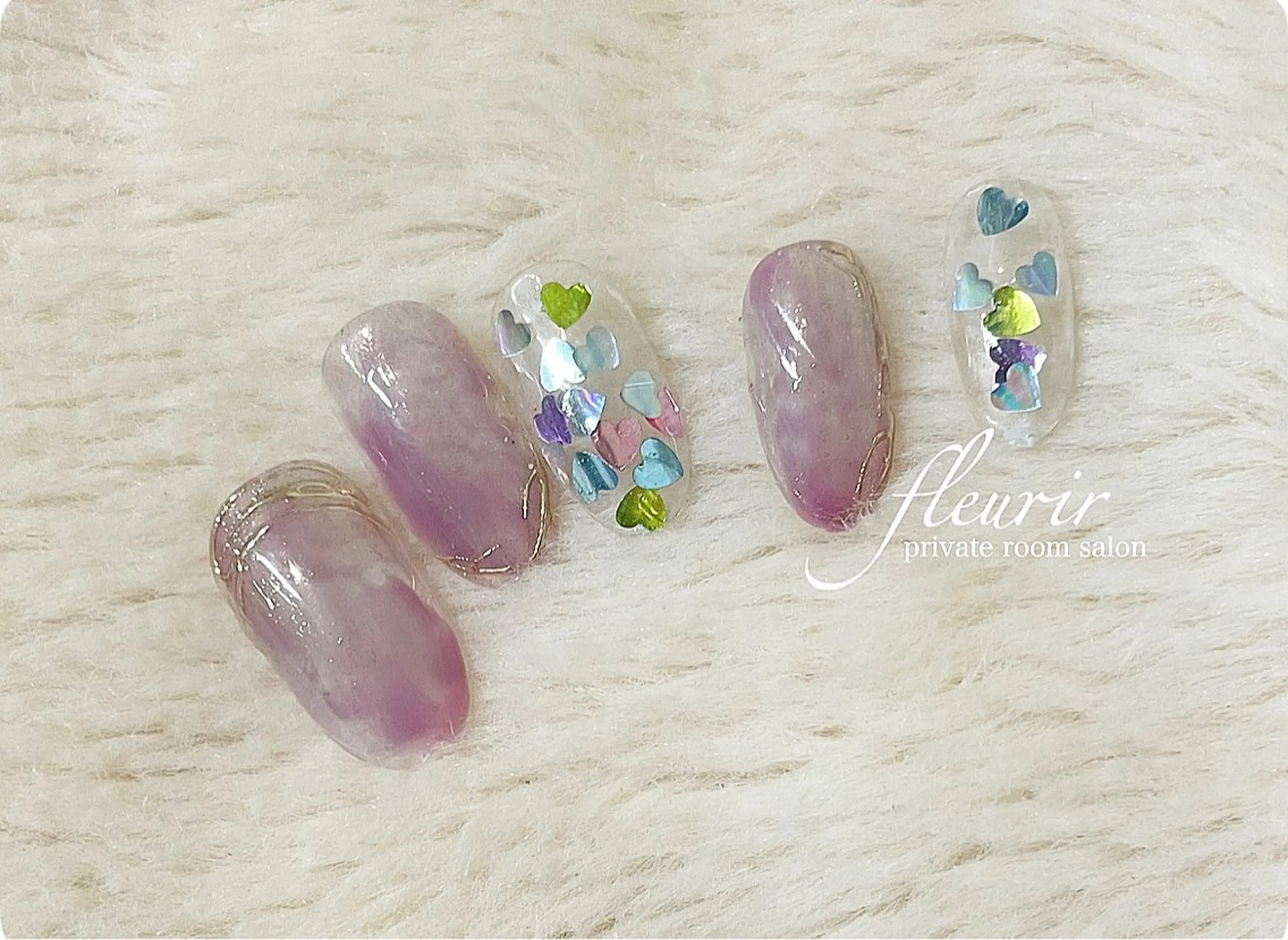 ネイル アートネイル オーロラネイル クリアネイル ゴールド ハート フルリール 【プライベートサロンのネイルデザイン