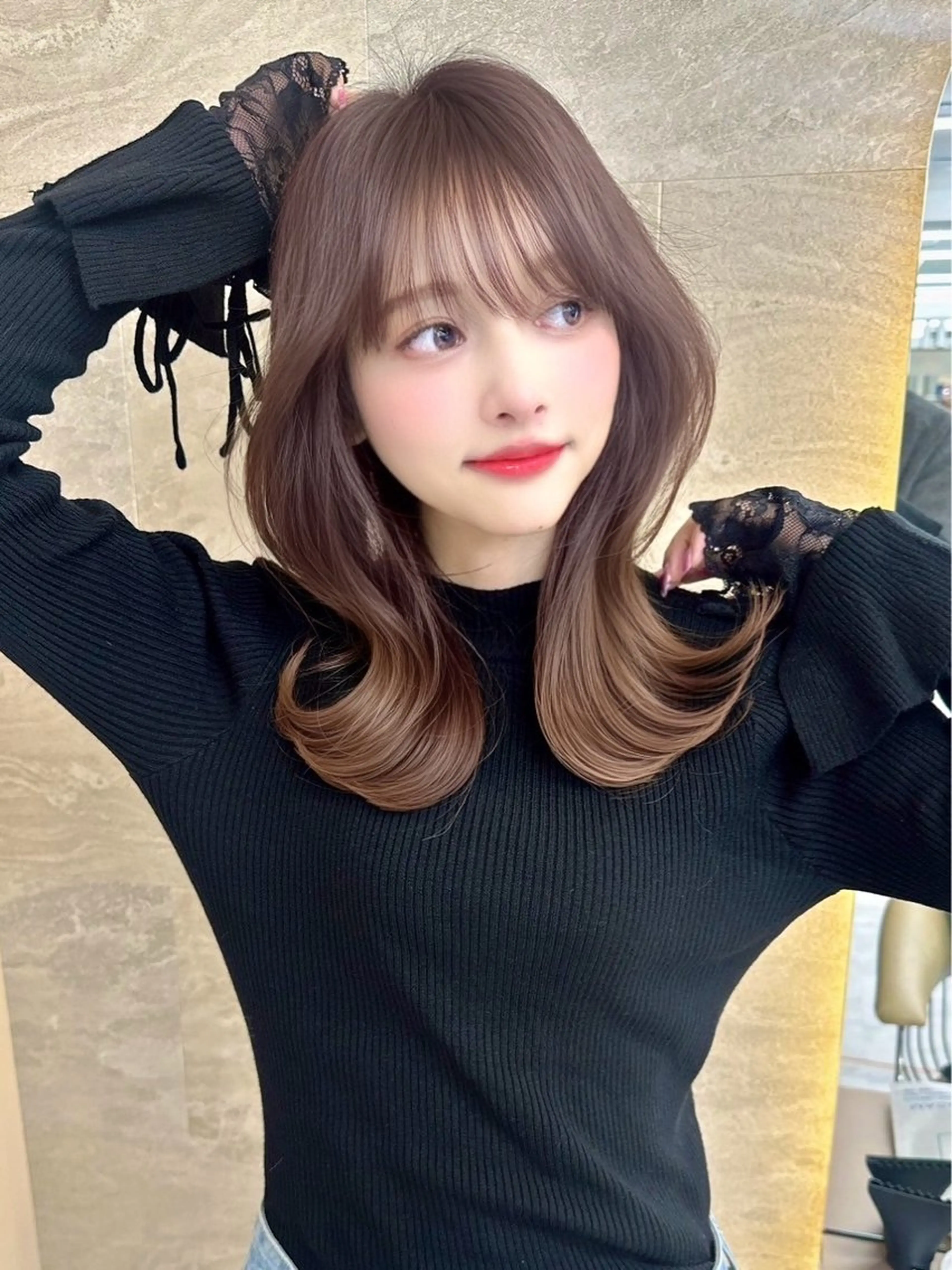 ミディアム カット 縮毛矯正 トリートメント レイヤー/韓国❣️ 髪質改善/e_kiのヘアスタイル