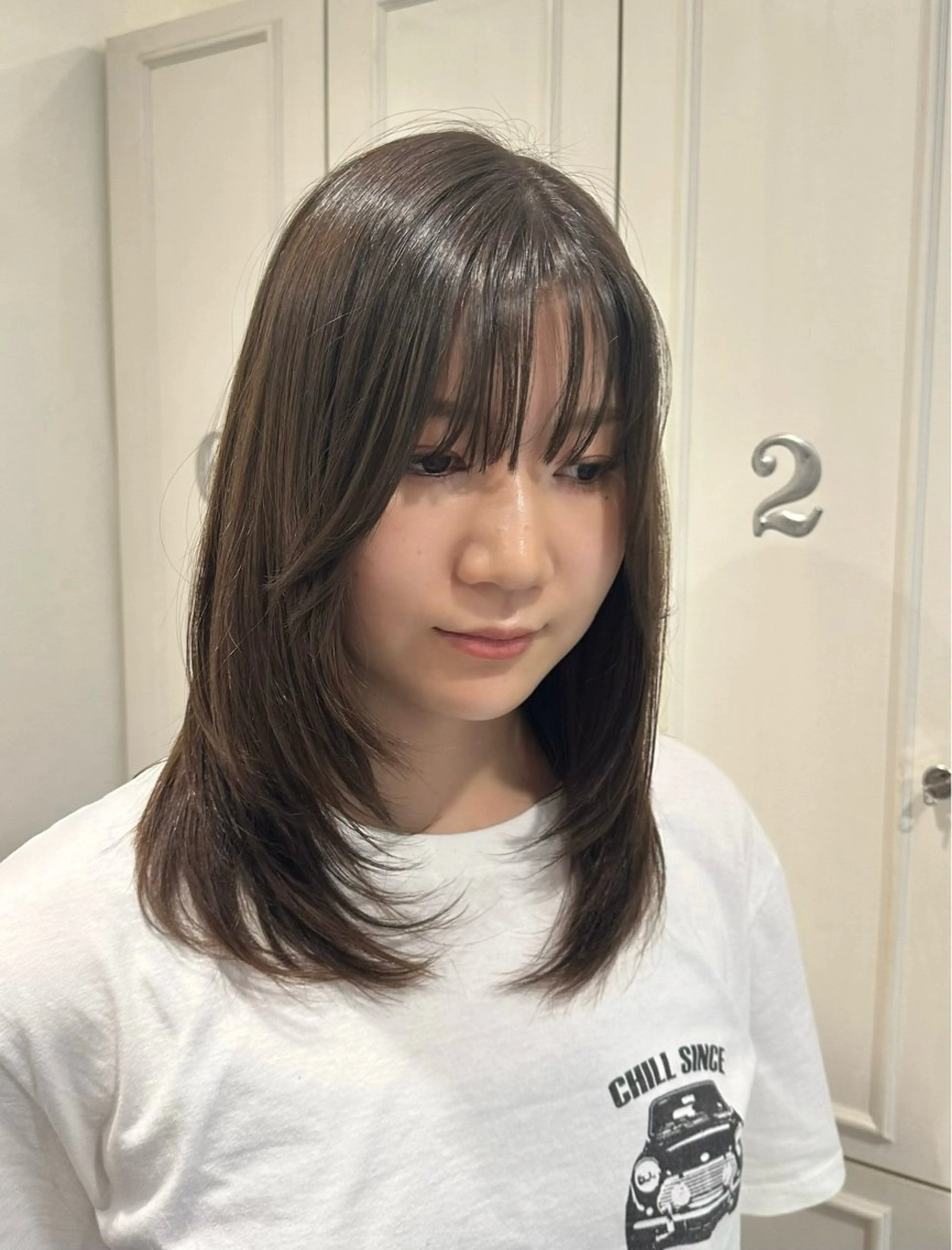 ミディアム 韓国風ヘア レイヤーカット カット ヘアカラー nana l 韓国スタイル౨ৎのヘアスタイル