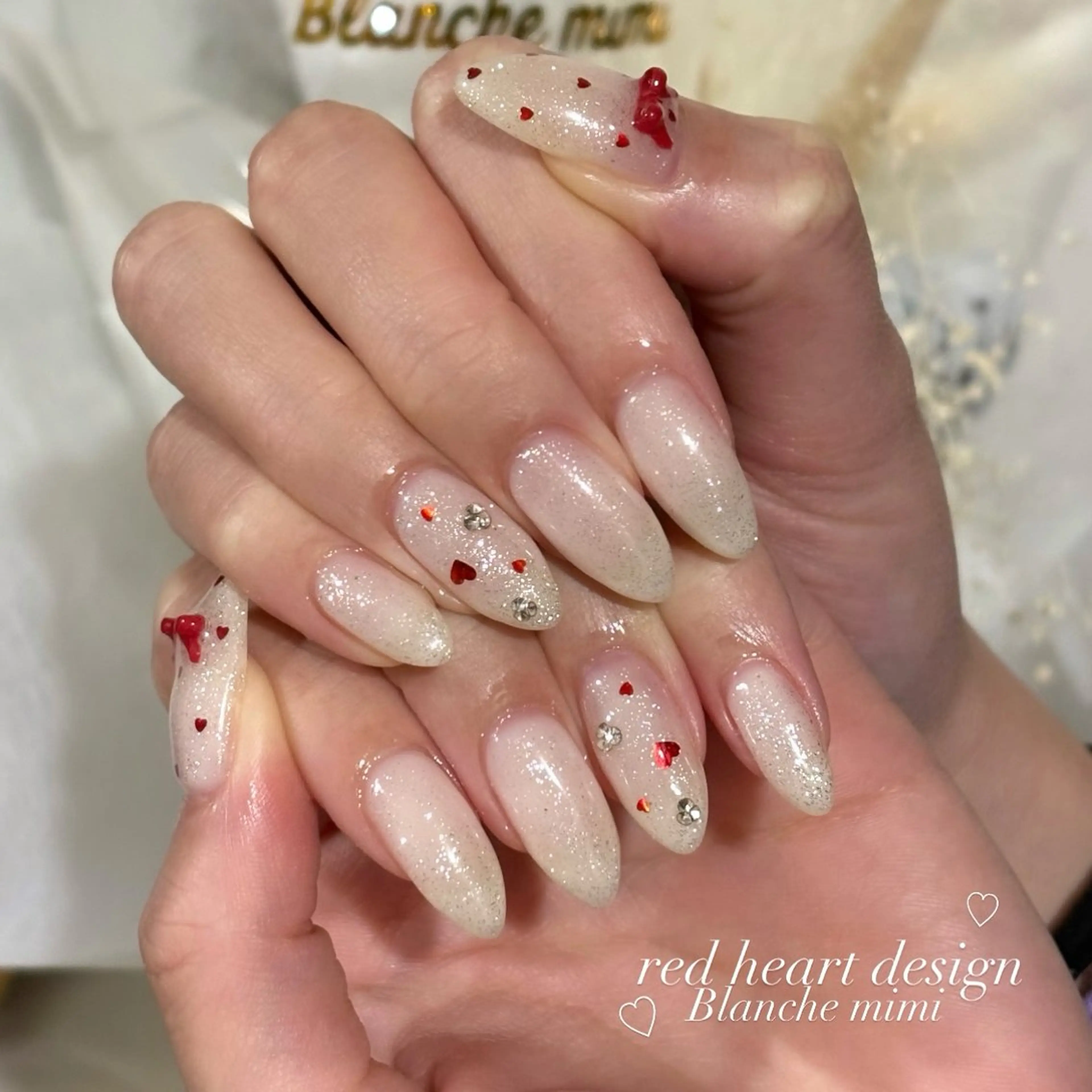 ネイル リボン ハンドネイル Blanche mimi.u_aのネイルデザイン