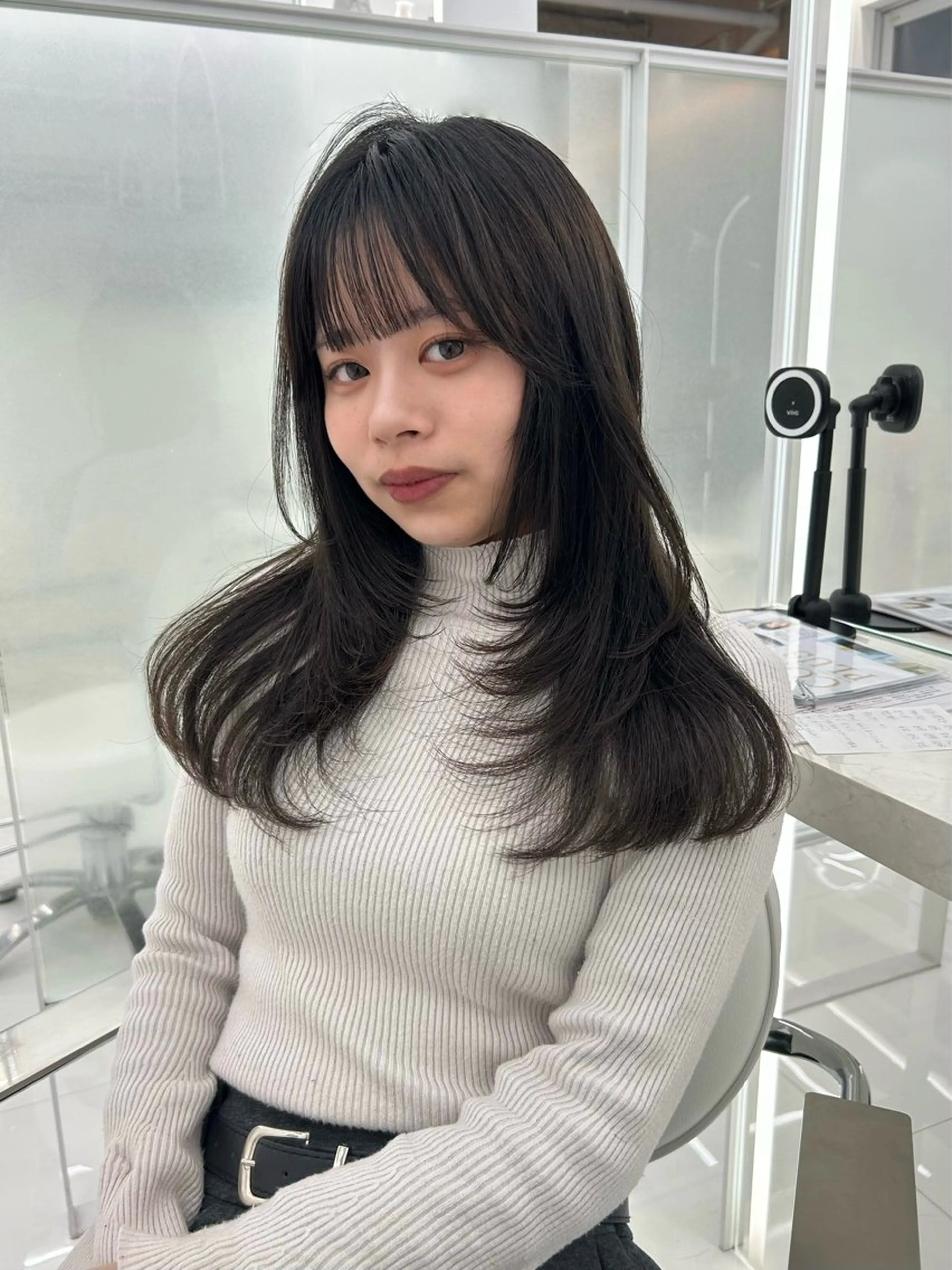 ロング 顔まわりレイヤー ハッシュカット 韓国風ヘア レイヤーカット カット 立川/韓国メンズ/ メンズパーマ/さくらのヘアスタイル