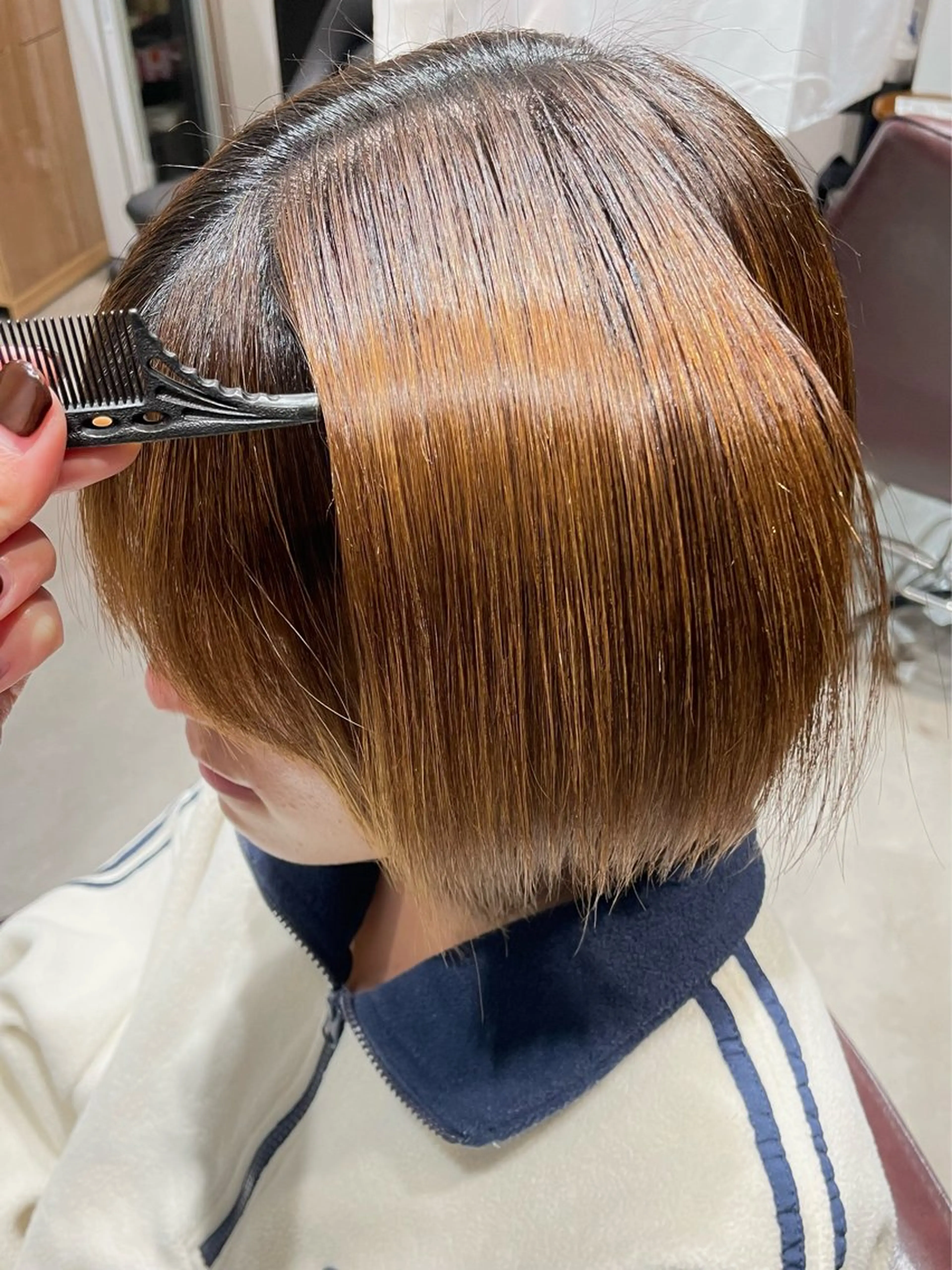 ミディアム 髪質改善 カット 縮毛矯正 SAUT銀座所属・石川玲菜/ 髪質改善ボブ/メンズのヘアスタイル