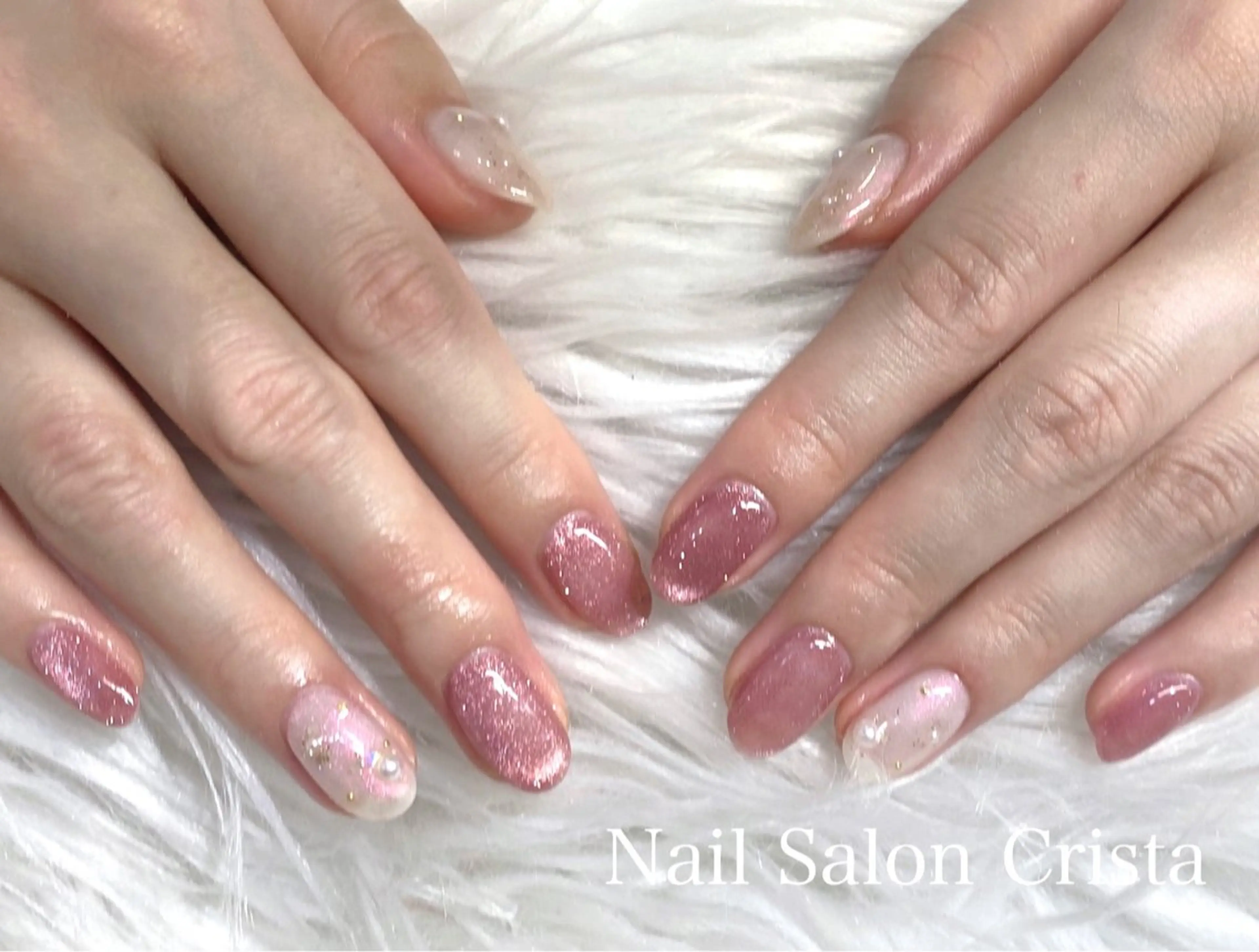 ネイル ジェルネイル マグネットネイル パラジェル ピンク CRISTA MOMOのネイルデザイン