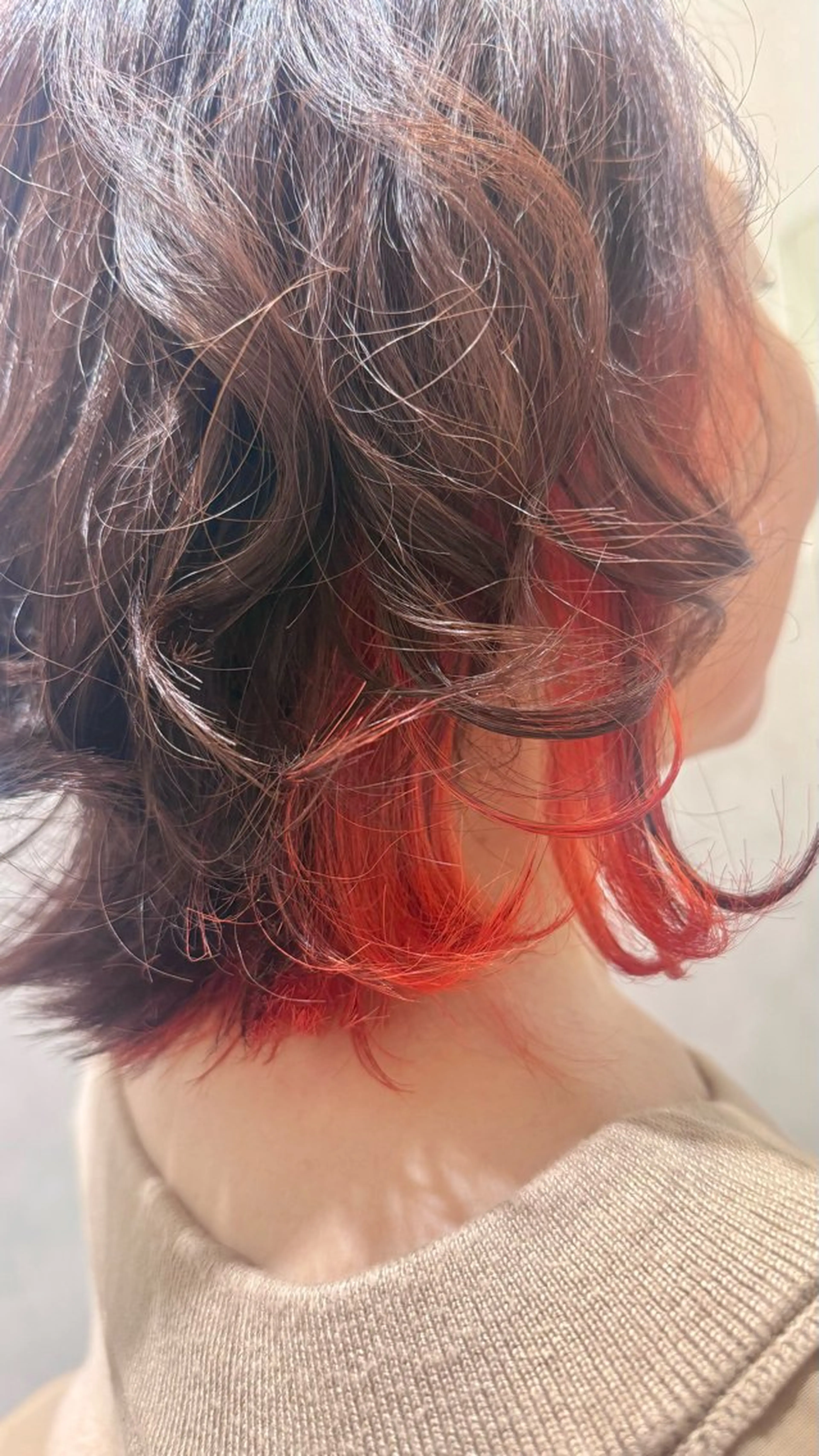 ミディアム カラー インナーカラー オレンジ ピンクカラー イエローカラー カット ヘアカラー 🌼デザインカラー 🌼kumicoのヘアスタイル