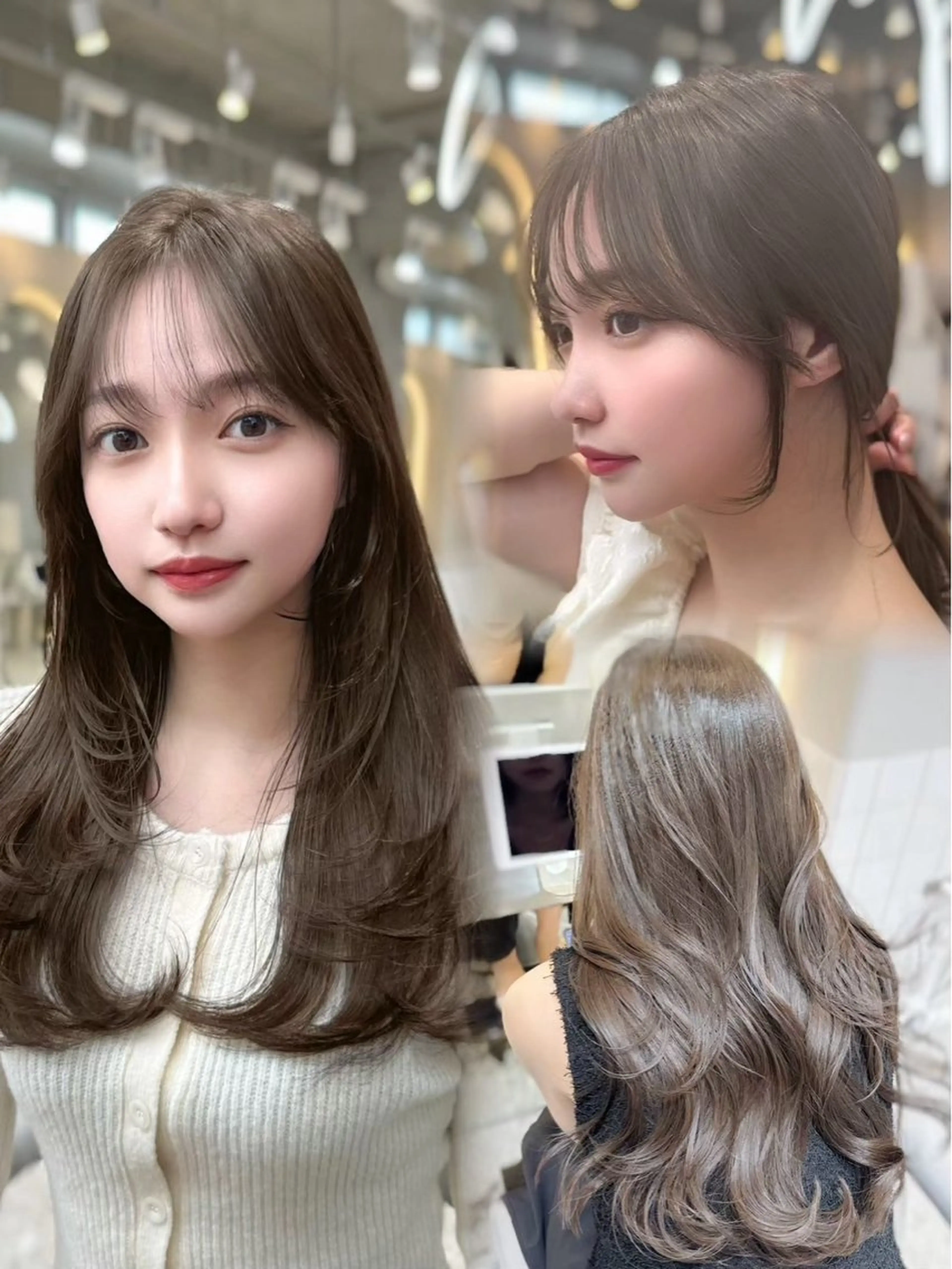 ロング カラー パーマ ベージュカラー ブリーチ ダブルカラー ブリーチなしカラー 今っぽレイヤーカット グレージュ/リョウヤのヘアスタイル