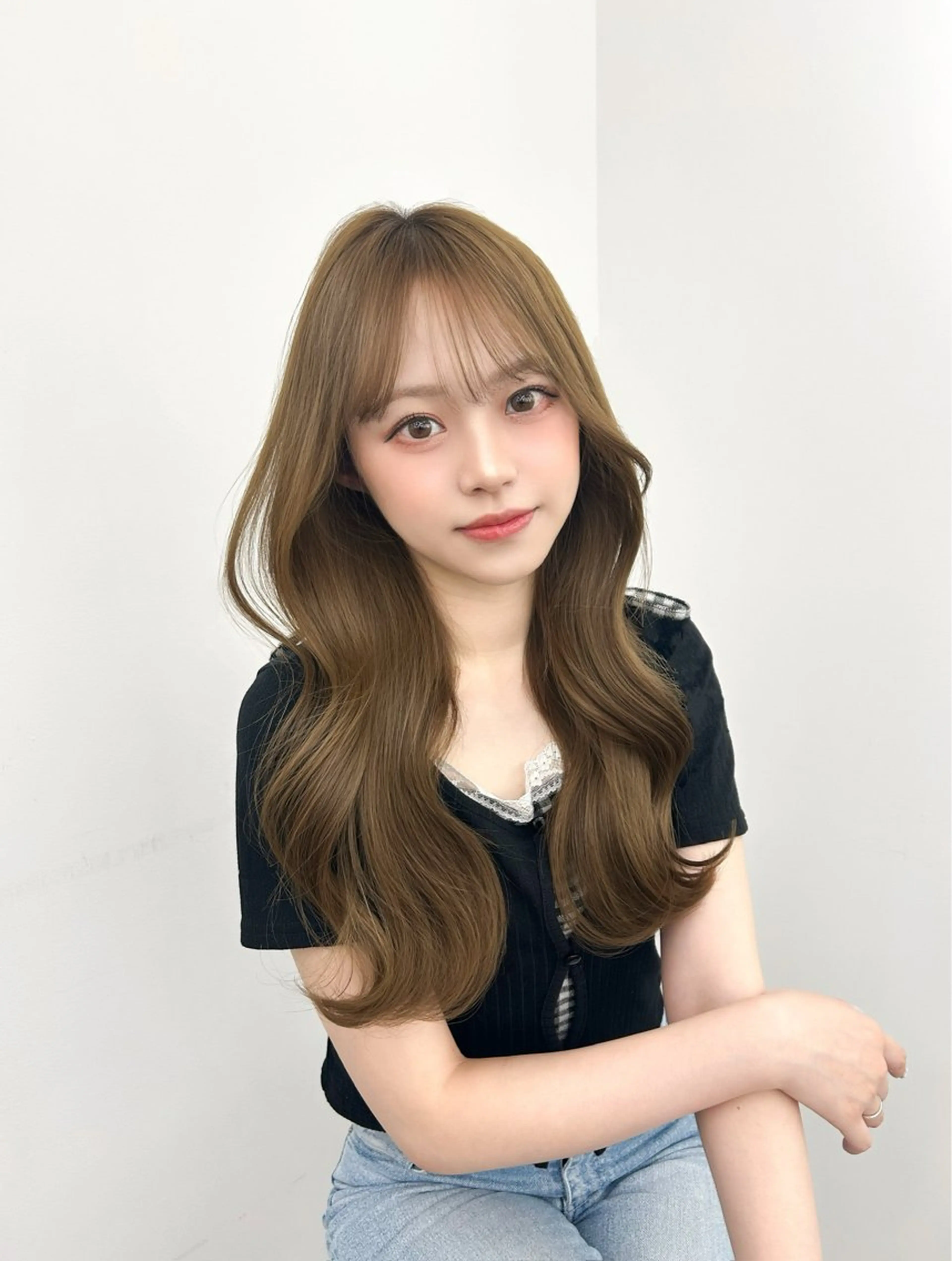 ロング カラー ヘアアレンジ ヘーゼル レイヤーカット 韓国ヘア/顔周り ヘアセット/加藤優里のヘアスタイル