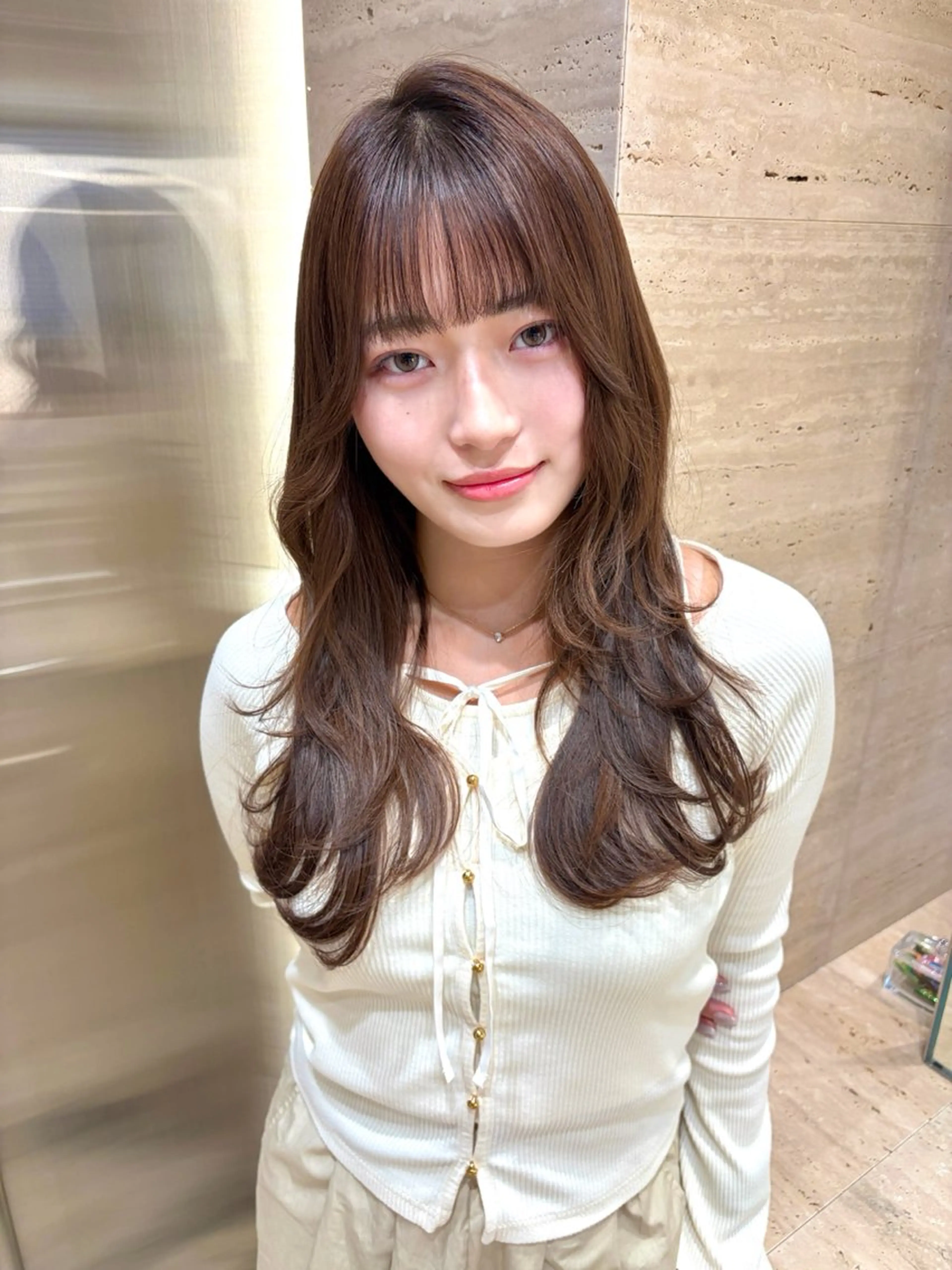 ミディアム カット ヘアカラー 前髪・顔周りカット☆ あらいみゆのヘアスタイル