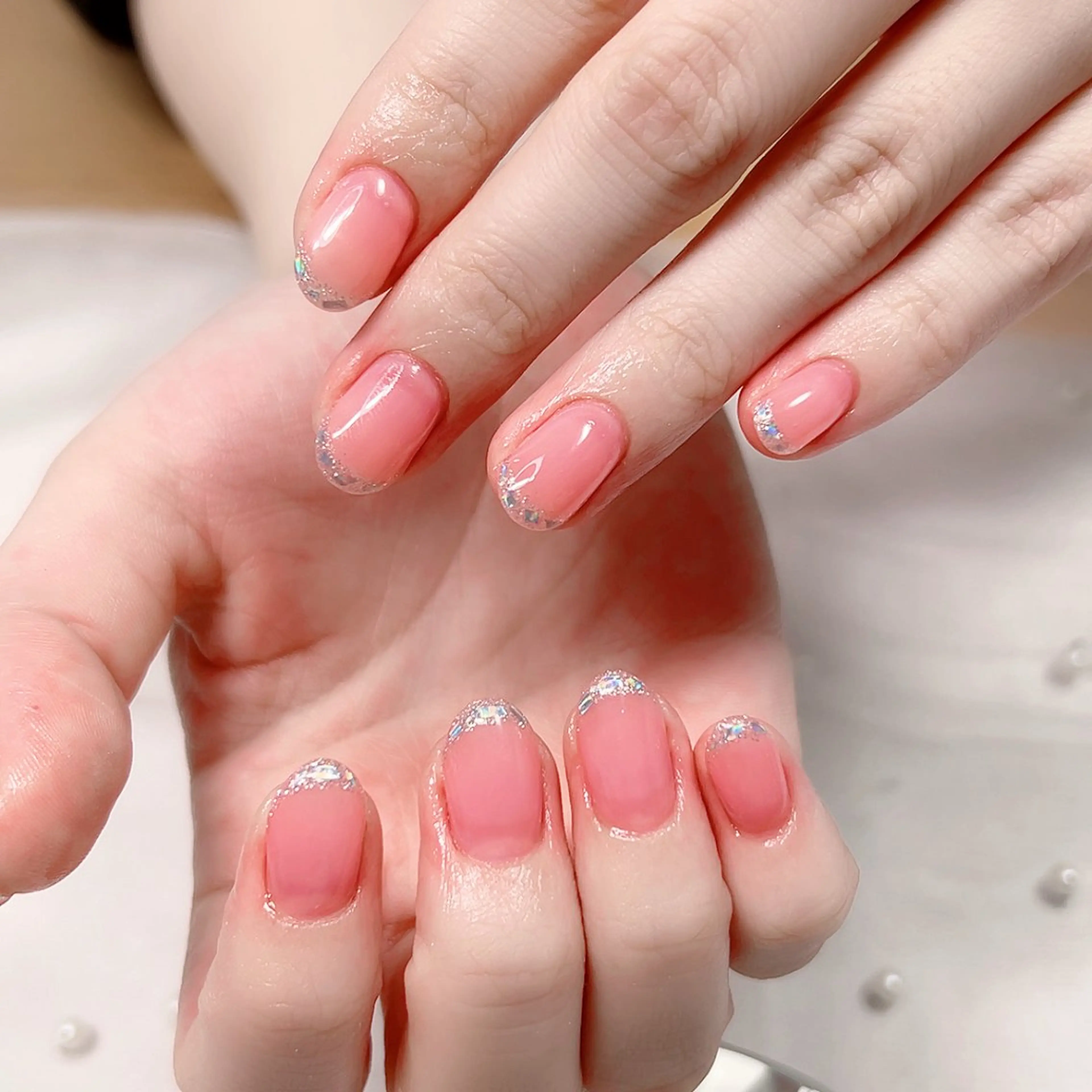 ネイル フレンチネイル ガラスフレンチ ワンカラーネイル Cute Tips nailのネイルデザイン