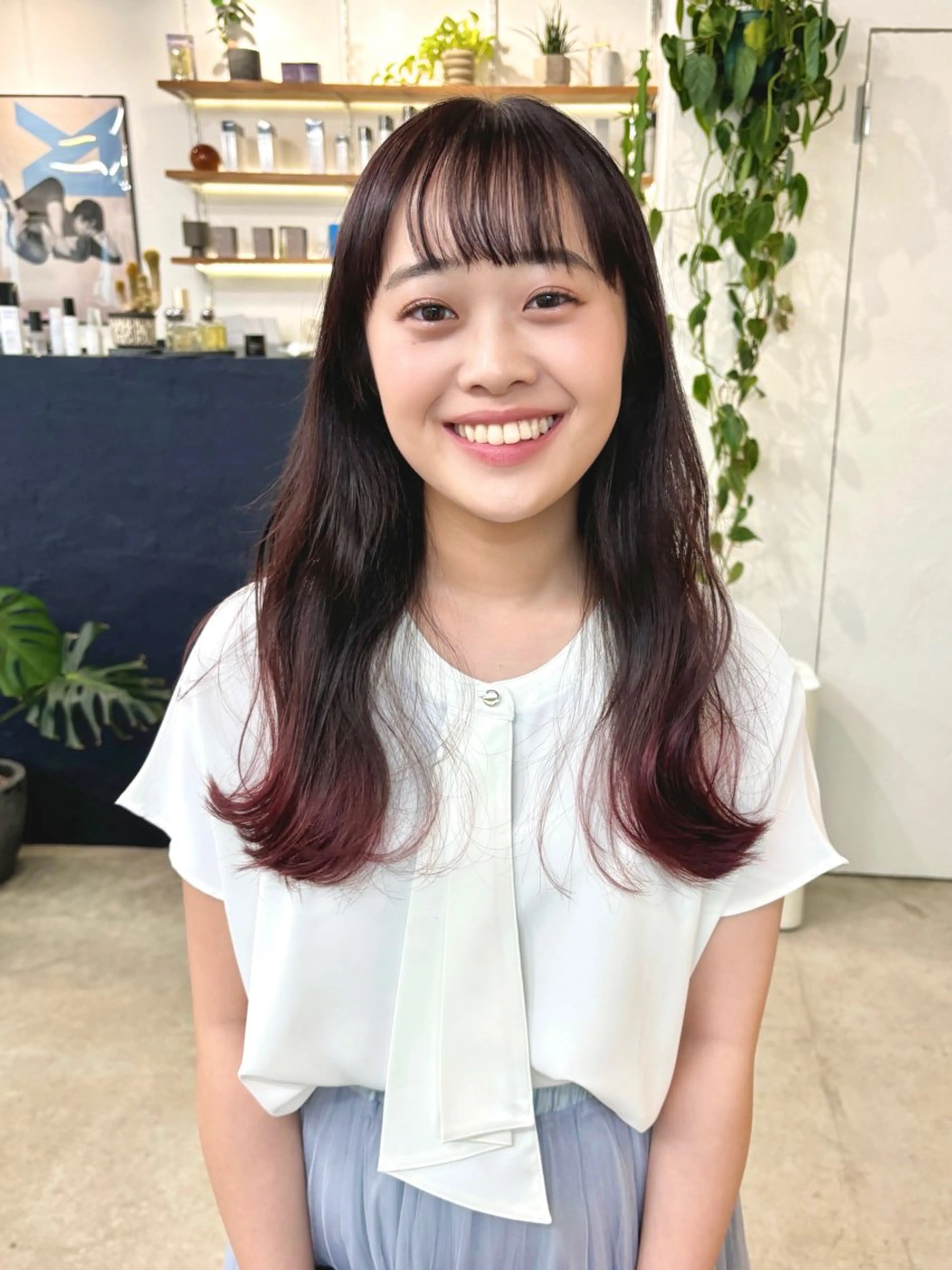 セミロング カラー ブリーチ ブラウンカラー カシス 透明感カラー ラベンダーカラー 暖色カラー/天神/ ヘイマサクラのヘアスタイル