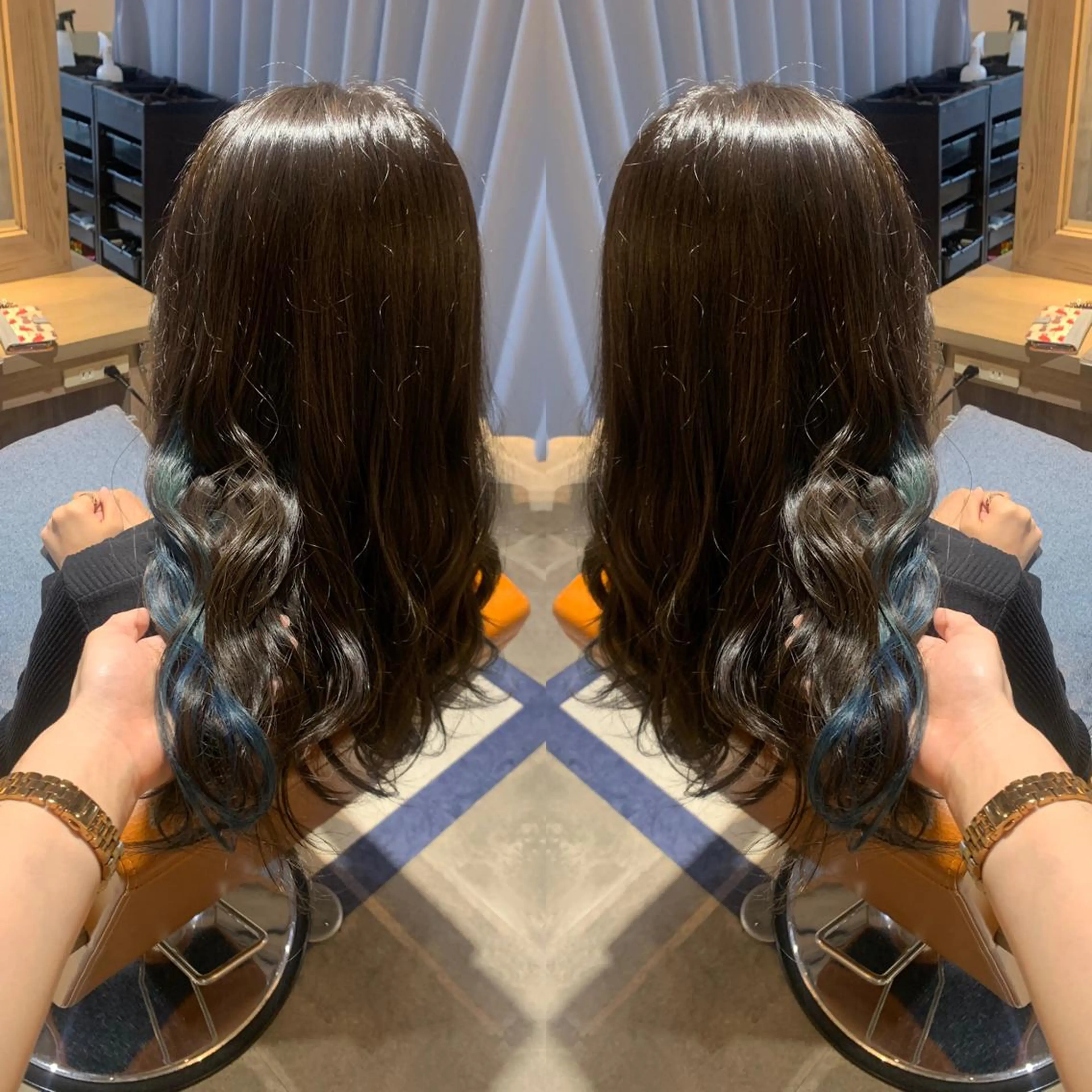 ロング カラー アクアカラー アッシュ アッシュグレー アッシュグレージュ ブルーカラー 韓国🇰🇷 ✂︎hair 内田愛のヘアスタイル