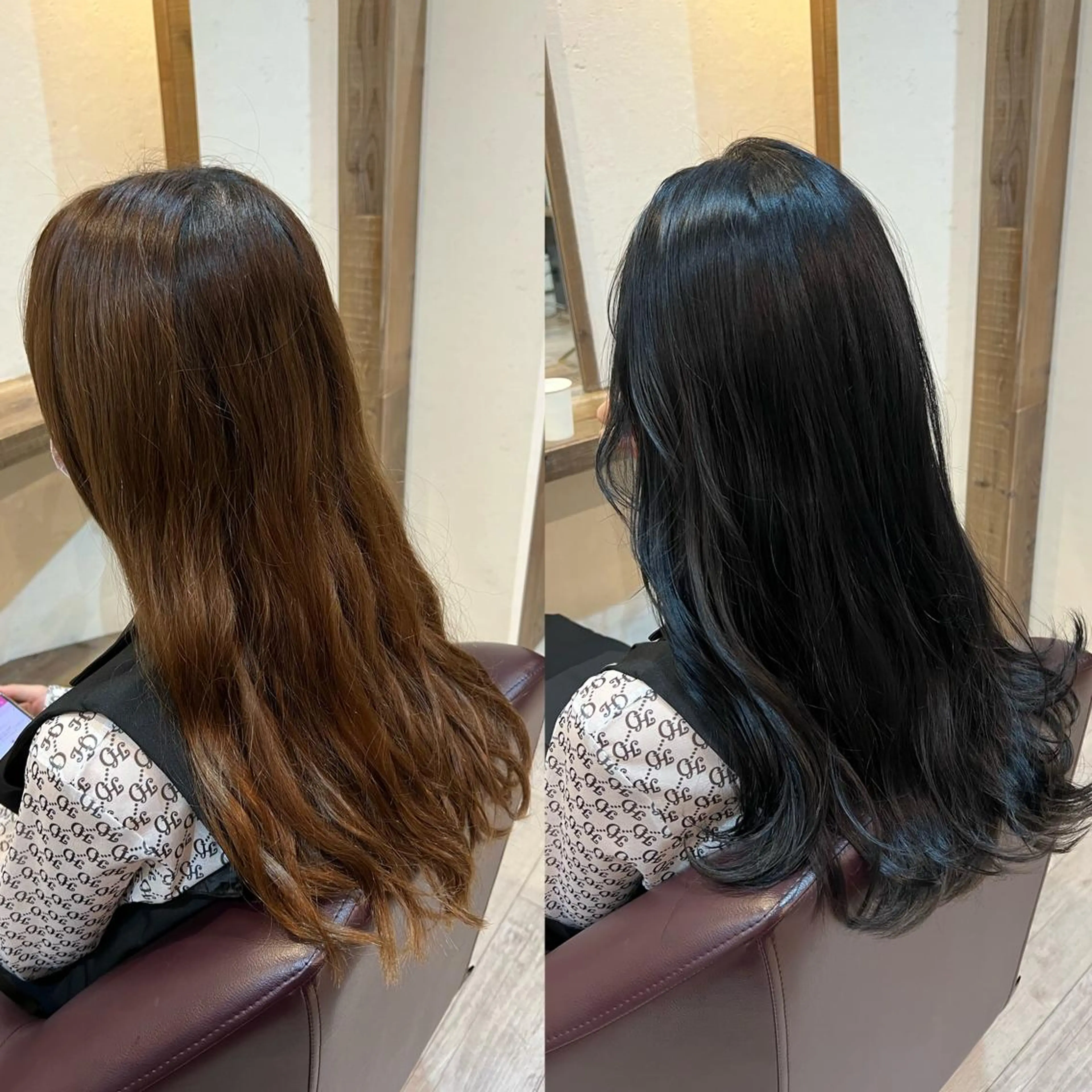 ロング カラー 黒髪 ブルーカラー ブルーブラック 工藤 梨花のヘアスタイル