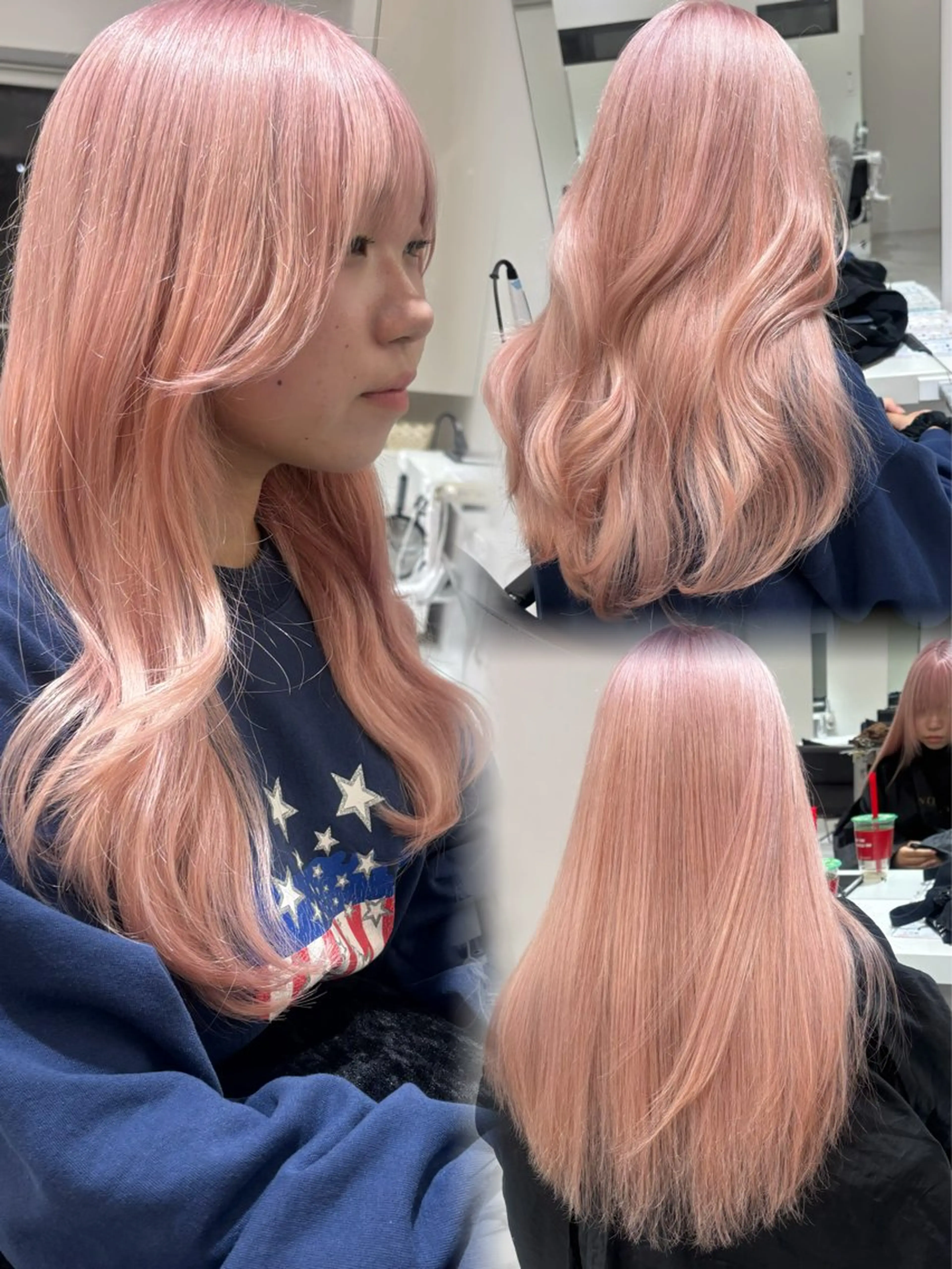 ロング カラー ブリーチ ピンクカラー レイヤーカット ヘアカラー トリートメント 🩶大人韓国ヘア 渋谷/Satsukiのヘアスタイル