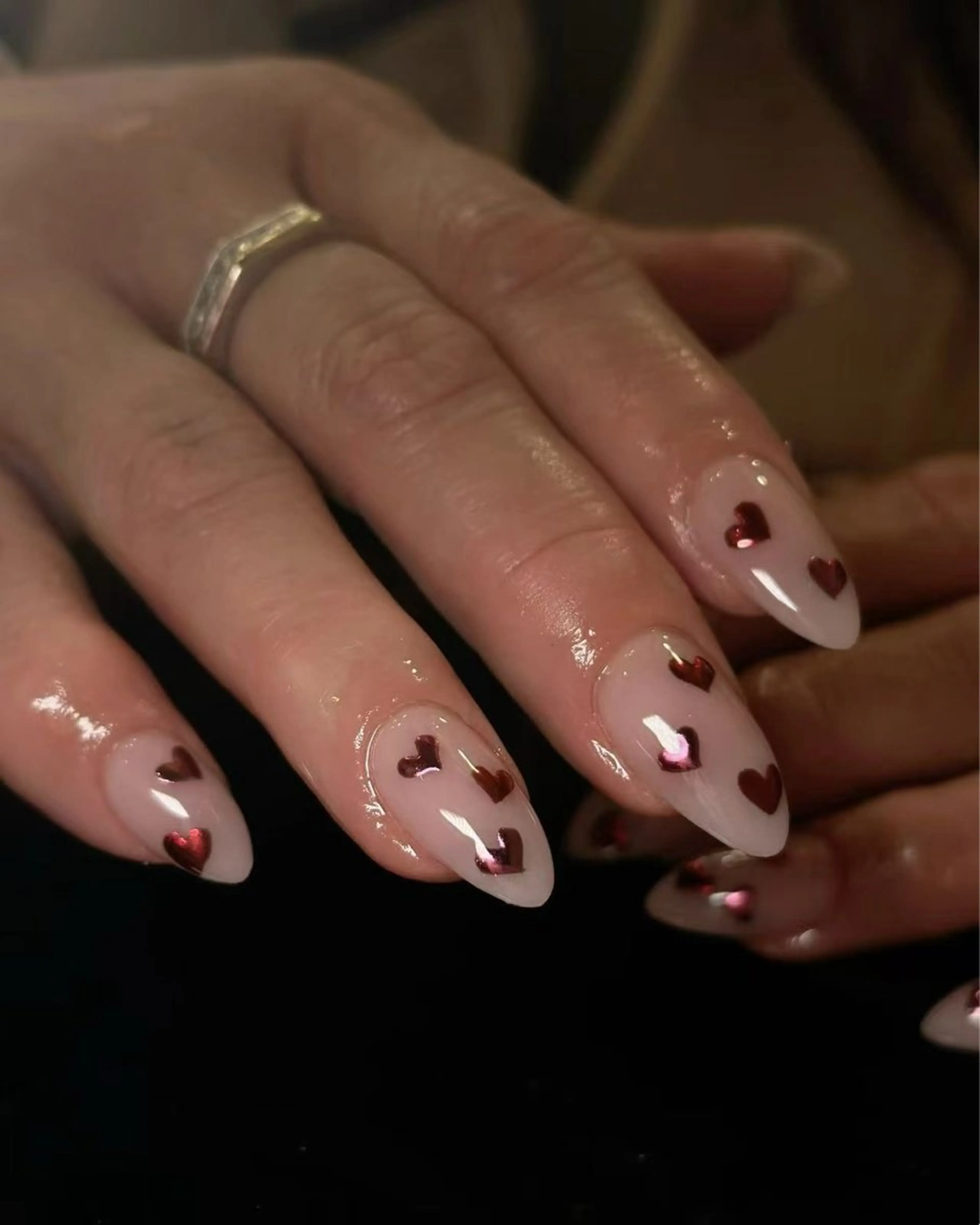 ネイル フラワーネイル フレンチネイル ジェルネイル ガラスフレンチ ハート ハンドネイル BabyYouMi nailのネイルデザイン