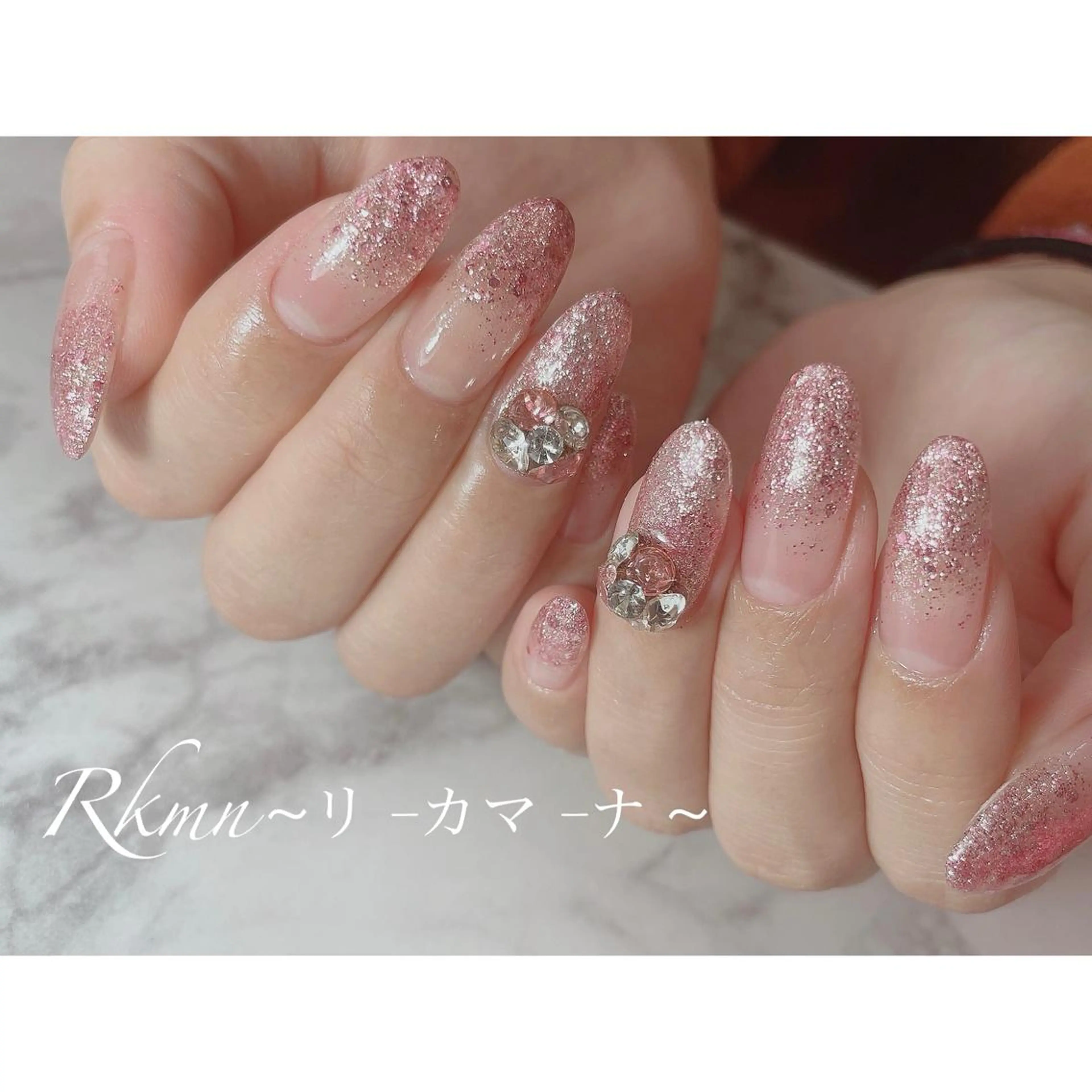 ネイル アートネイル ラメ(グリッター) ラメグラデーション ピンク 春ネイル ハンドネイル フットネイル ハンドケア Rkmn ~リ-カマ-ナ~のネイルデザイン