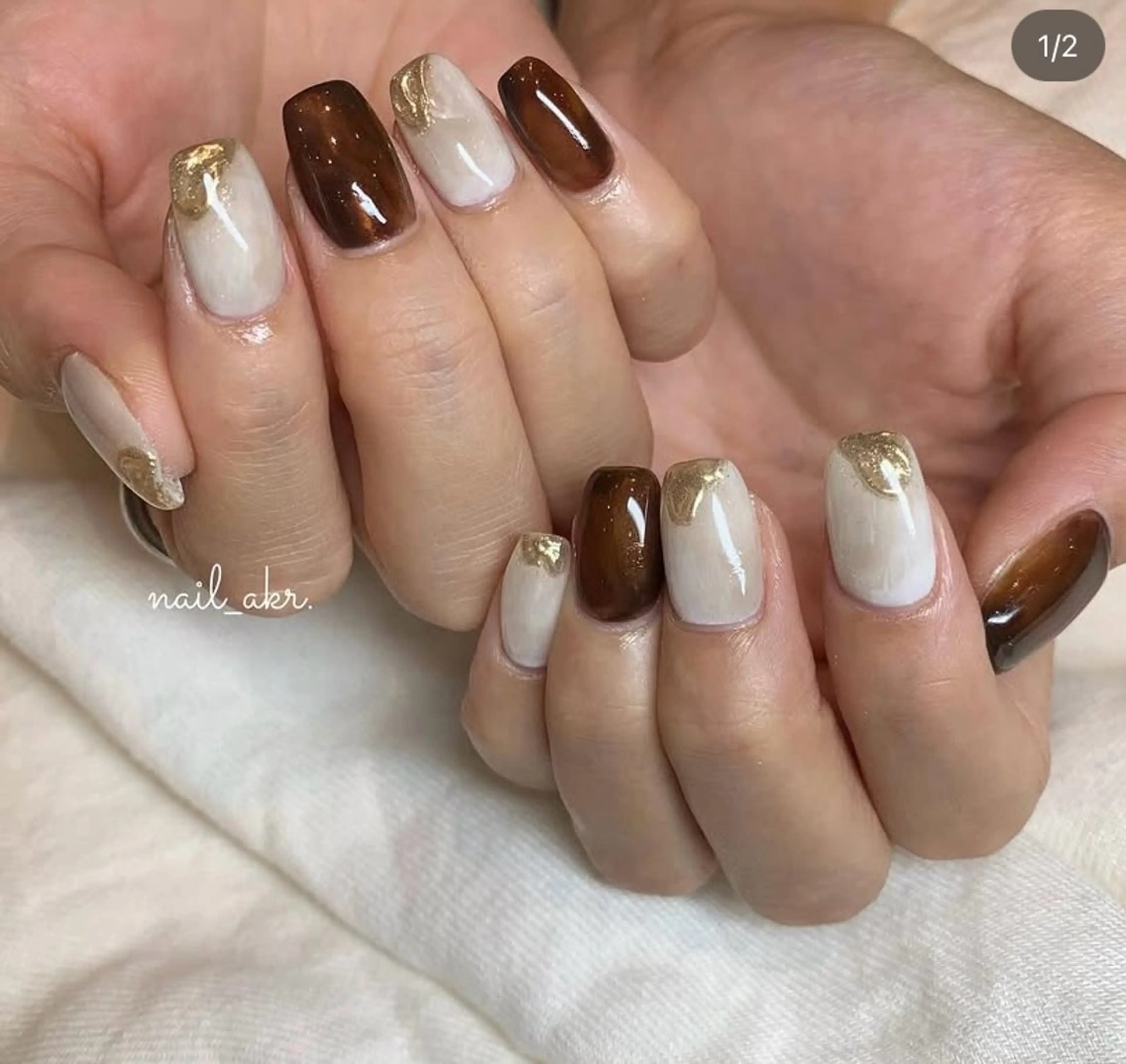 ネイル ブラウン ミラーネイル ニュアンスネイル nailAVANCE akariのネイルデザイン