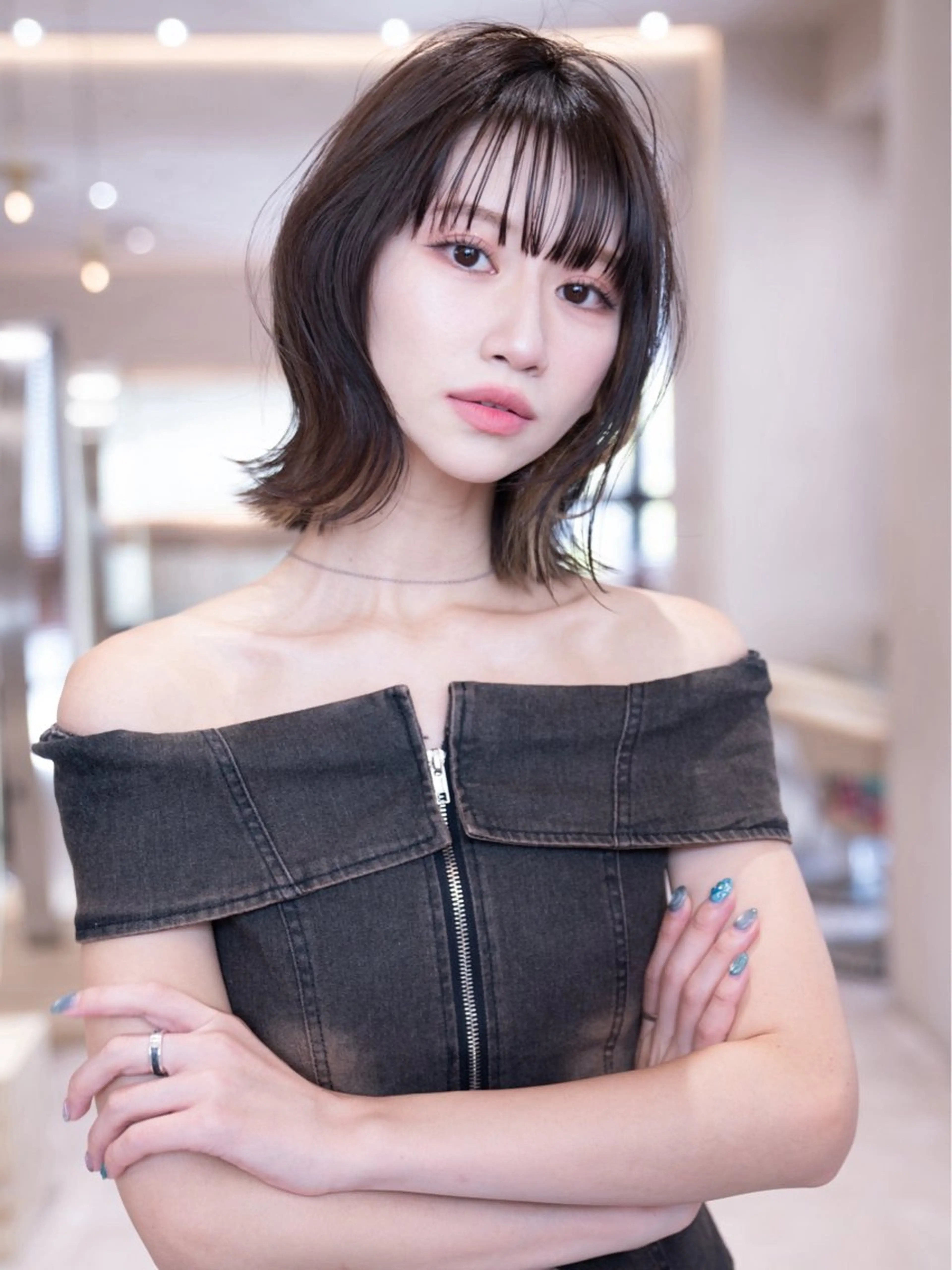 ショート ボブレイヤー ボブ くびれヘア 顔まわりレイヤー 韓国風ヘア カット ヘアカラー トリートメント ボブ/レイヤー/パー マ/新宿/KOKIのヘアスタイル