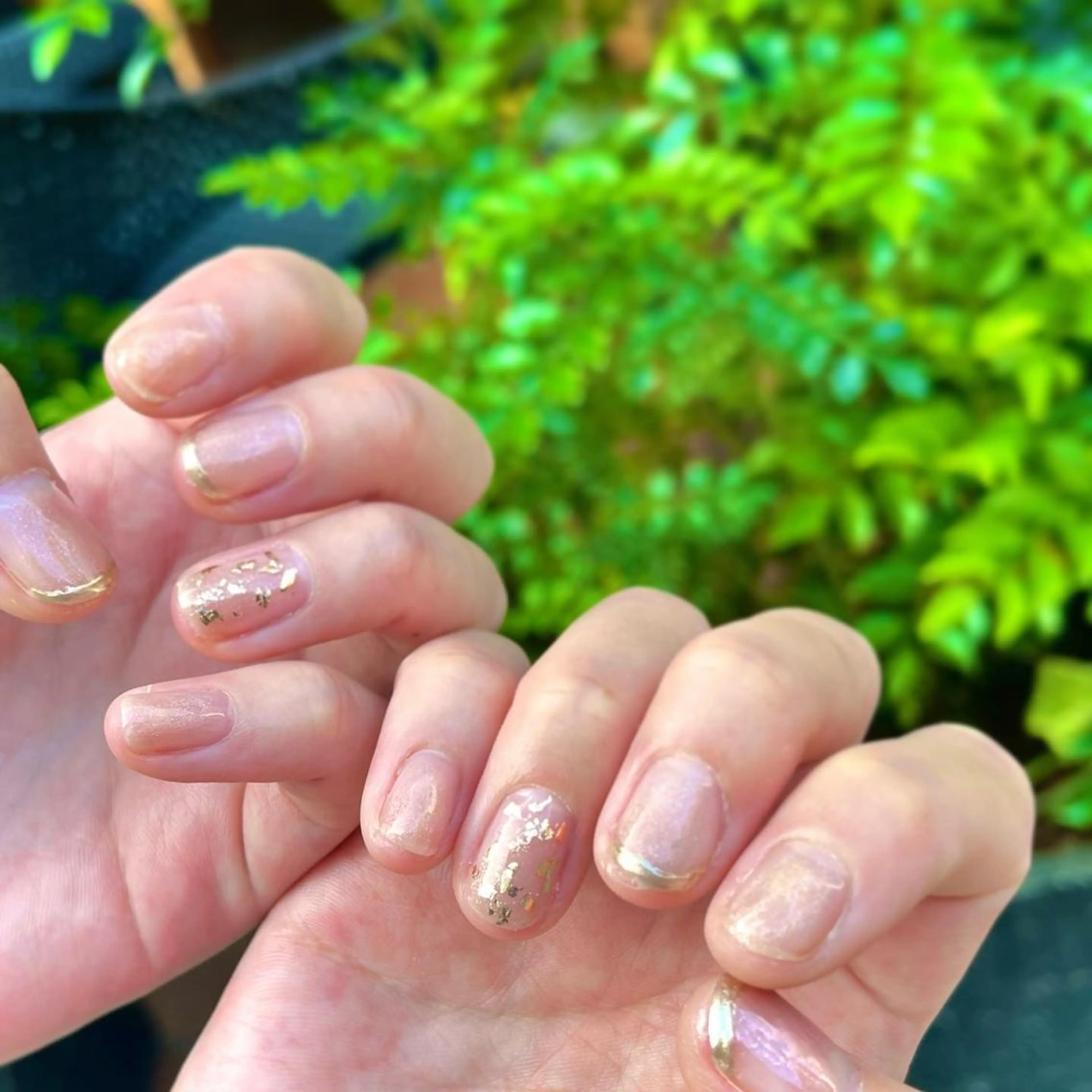 ショート ネイル オーロラネイル クリアネイル ゴールド ミラーネイル ニュアンスネイル RIONnail Yurikaのネイルデザイン