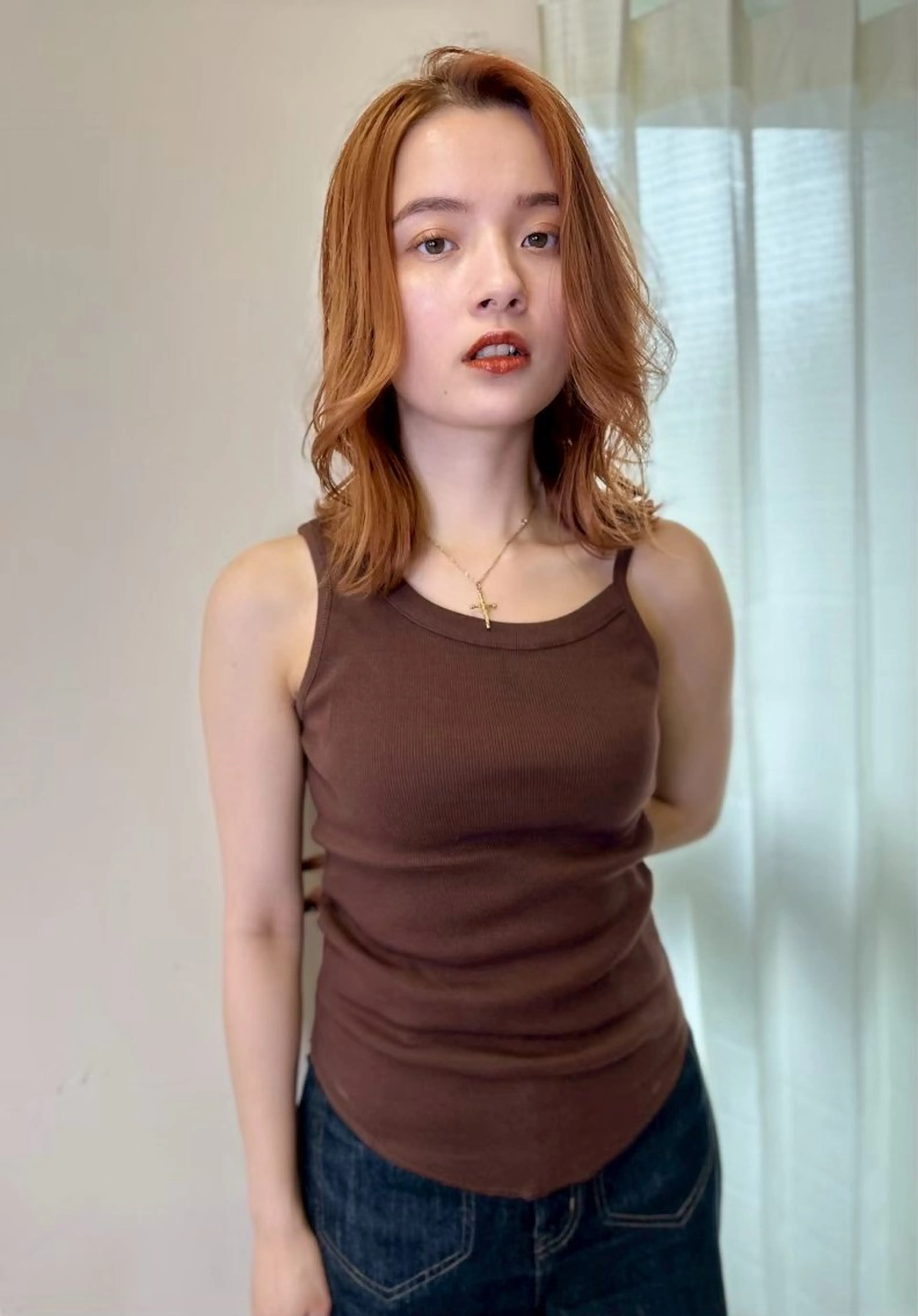 セミロング カラー お団子ヘア ショートボブ アッシュ ミストバング ベージュカラー カット ヘアカラー トリートメント opus 店長大和 レイヤー/赤み消しのヘアスタイル