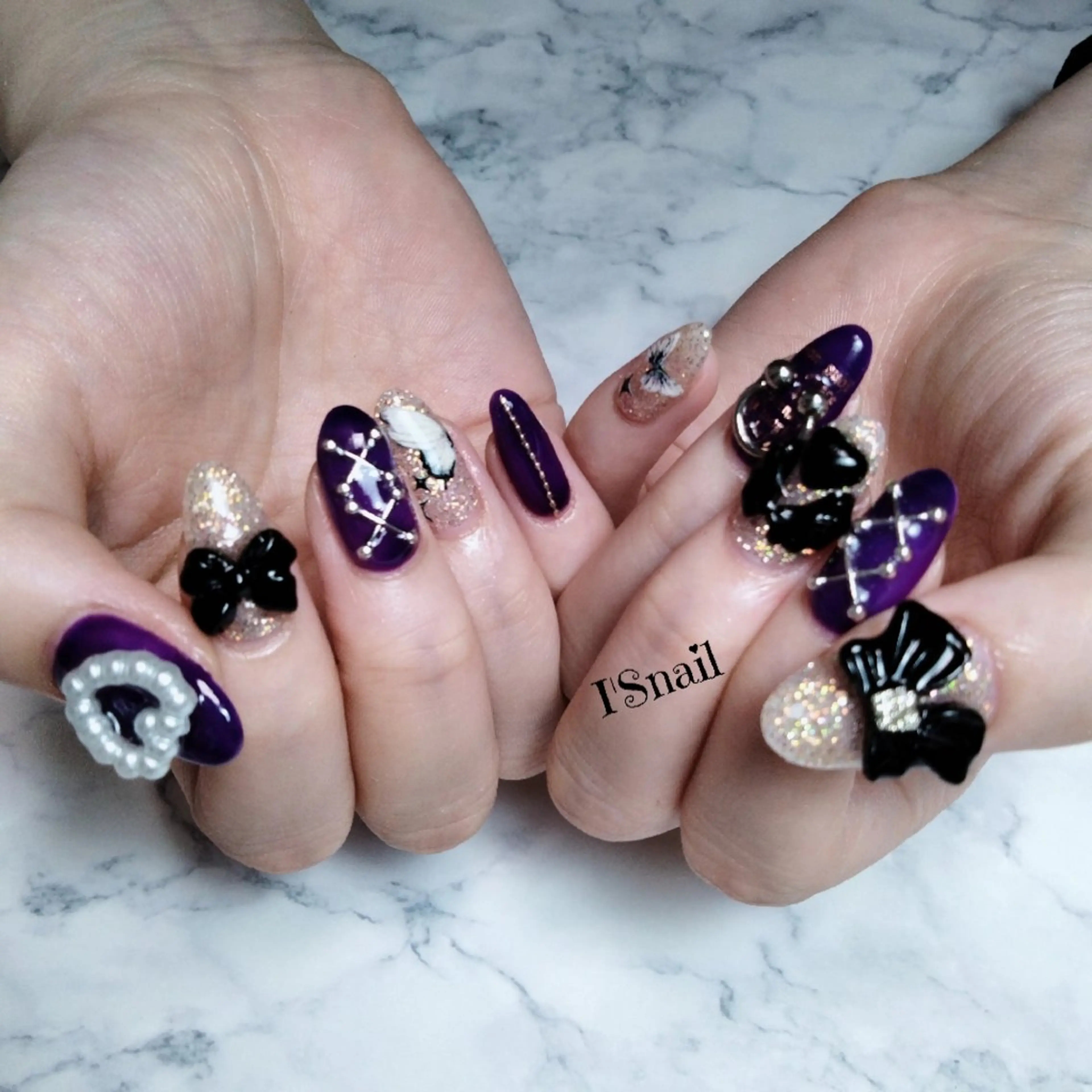 ネイル ハート 持ち込み リボン ハンドネイル I'S nail 佐野のネイルデザイン