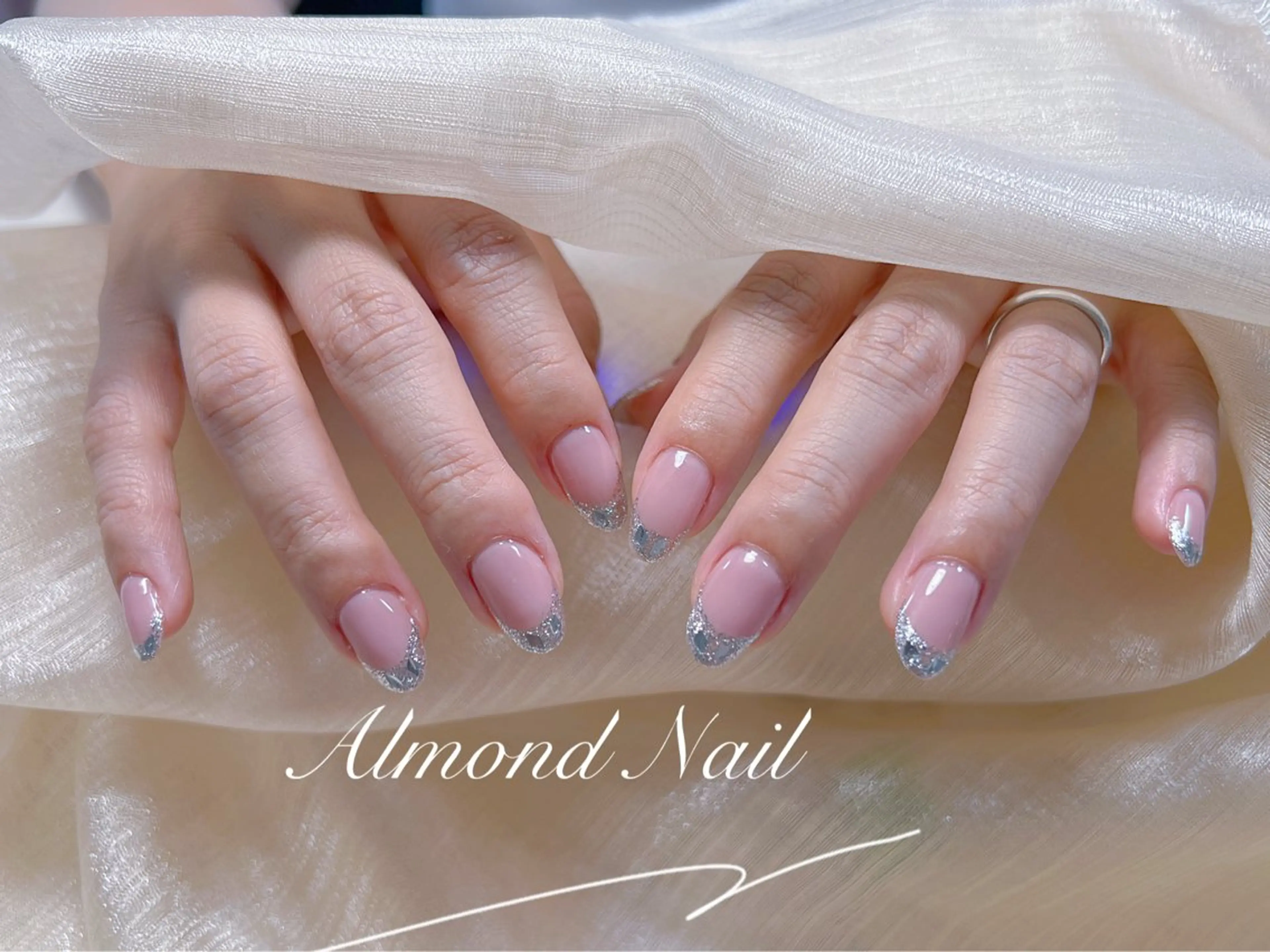 ネイル 長さ出し フラッシュネイル フットネイル フレンチネイル ジェルネイル Almond Nail 亀戸のネイルデザイン