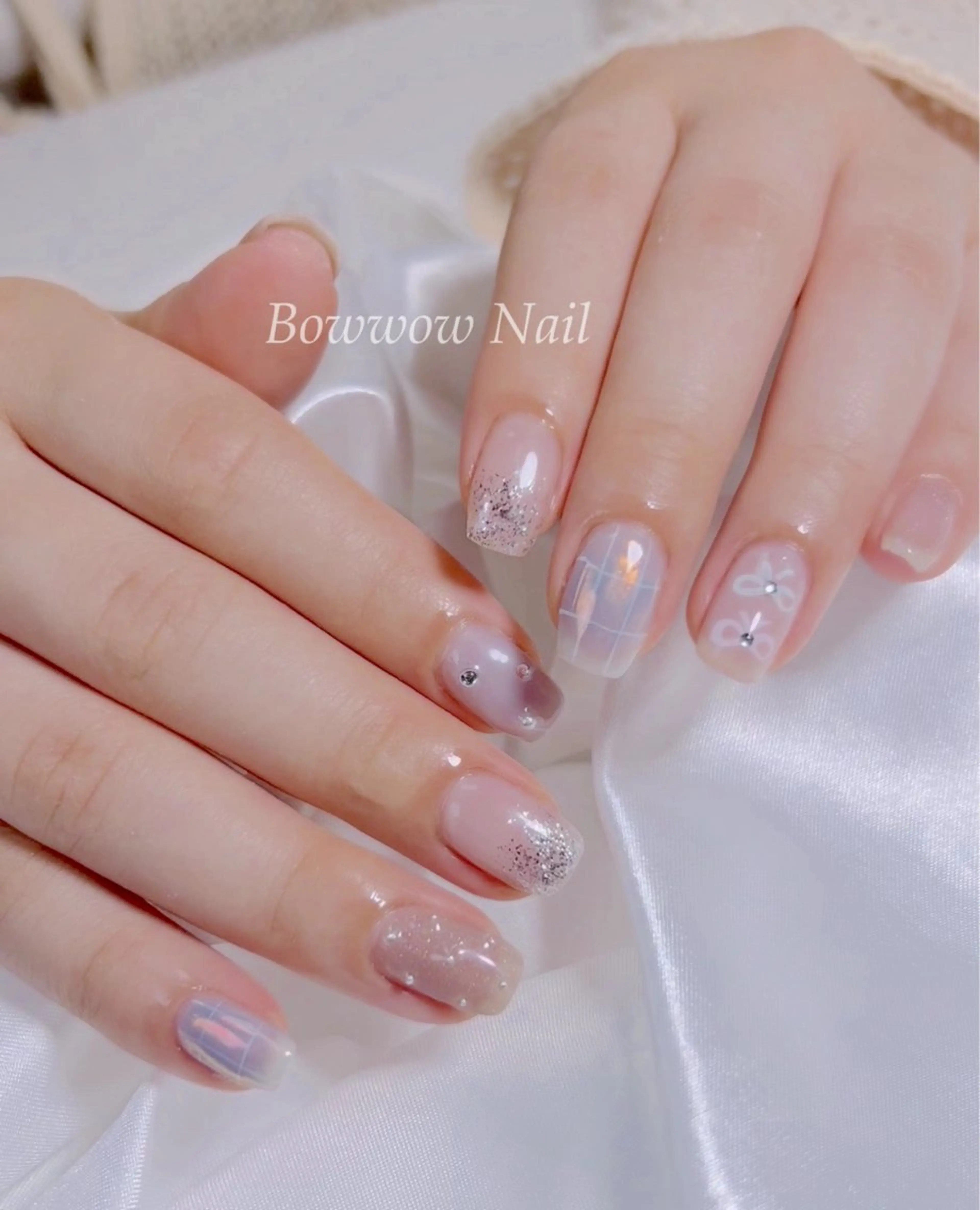ネイル 長さ出し 韓国ネイル マグネットネイル ミラーネイル ニュアンスネイル Bow wow Nail さや🧸のネイルデザイン