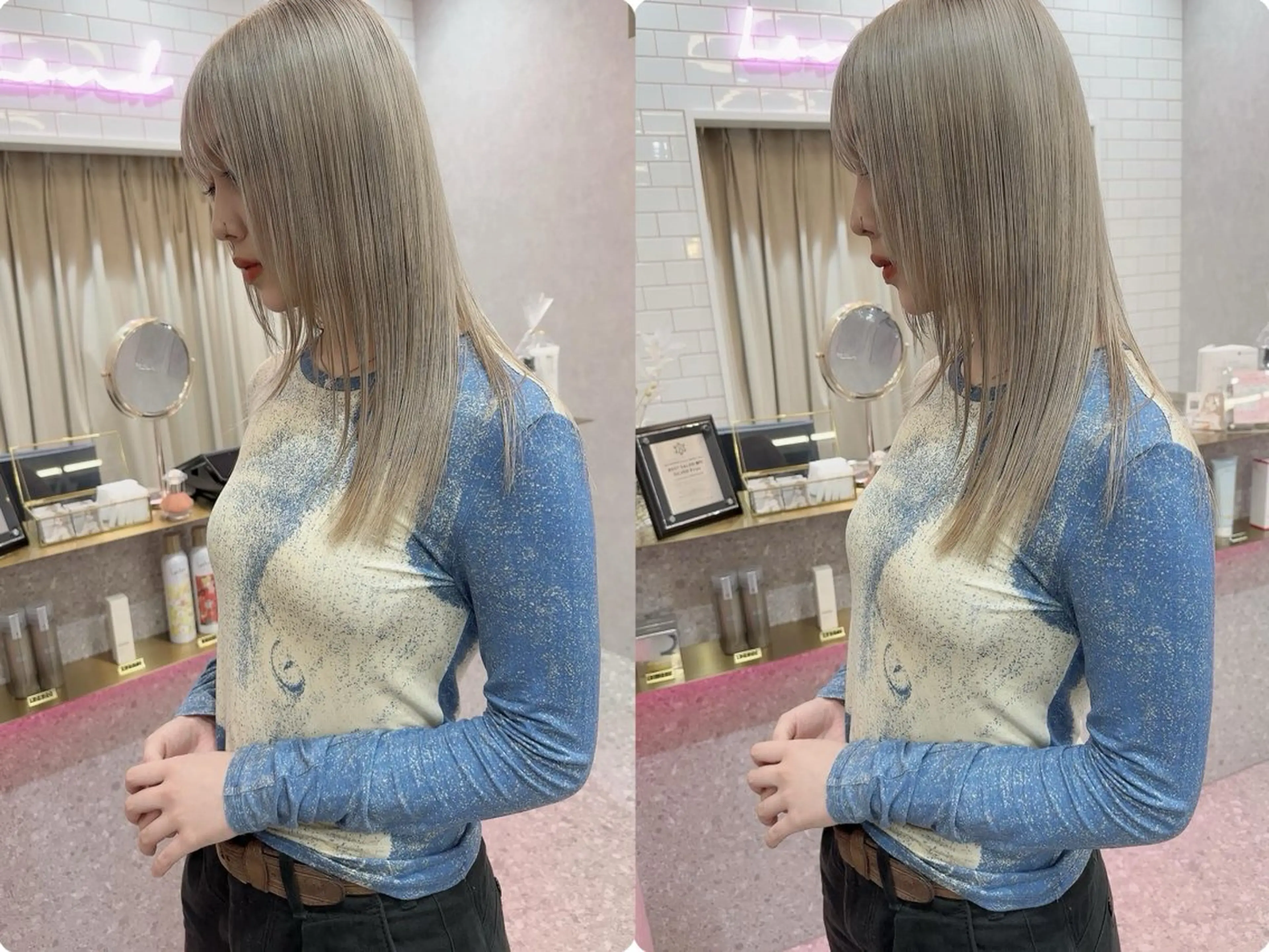 セミロング 縮毛矯正 VEGA天神 ブリーチのヘアスタイル