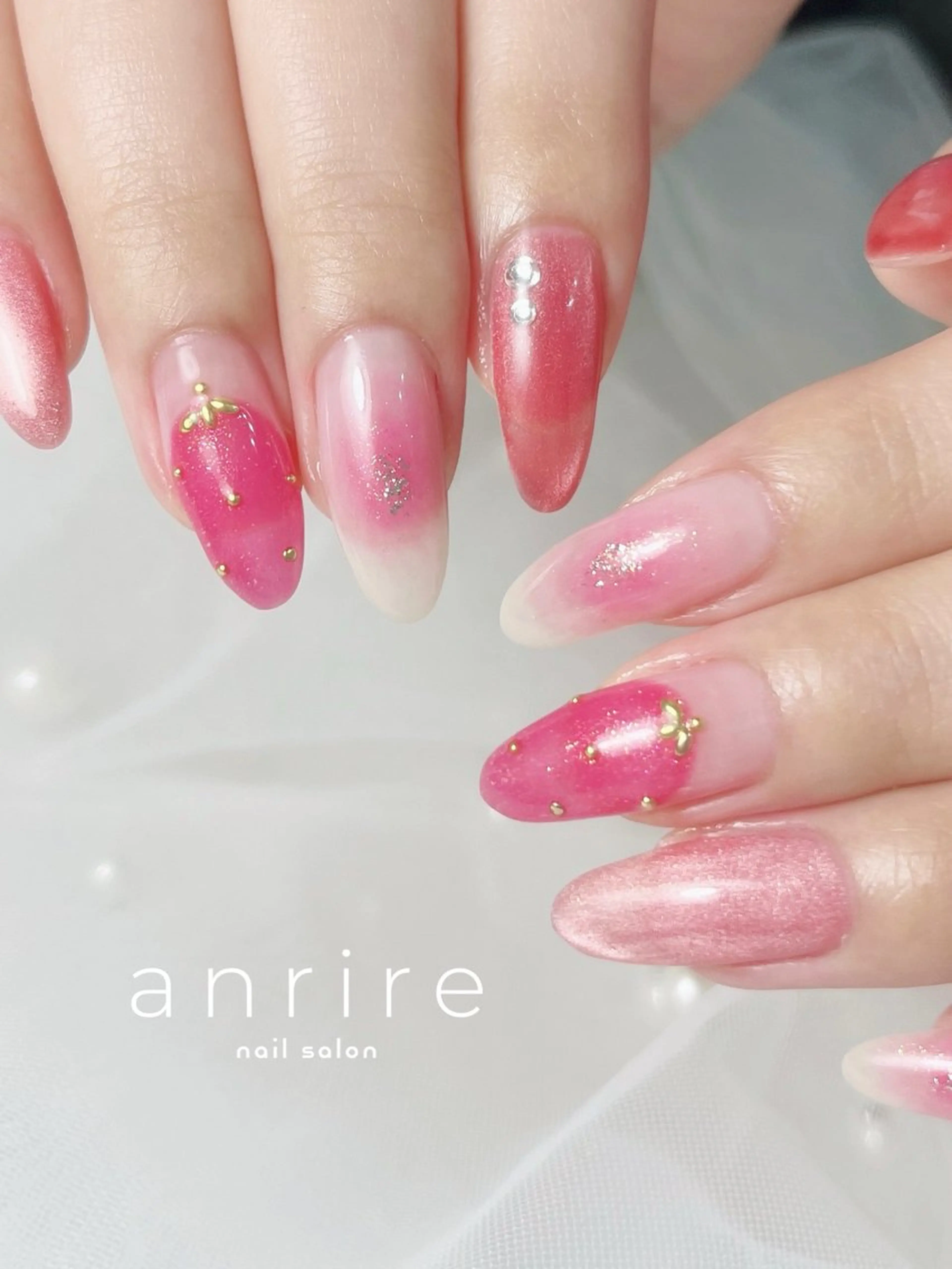 ネイル チークネイル マグネットネイル 春ネイル ハンドネイル nailsalon anrireのネイルデザイン