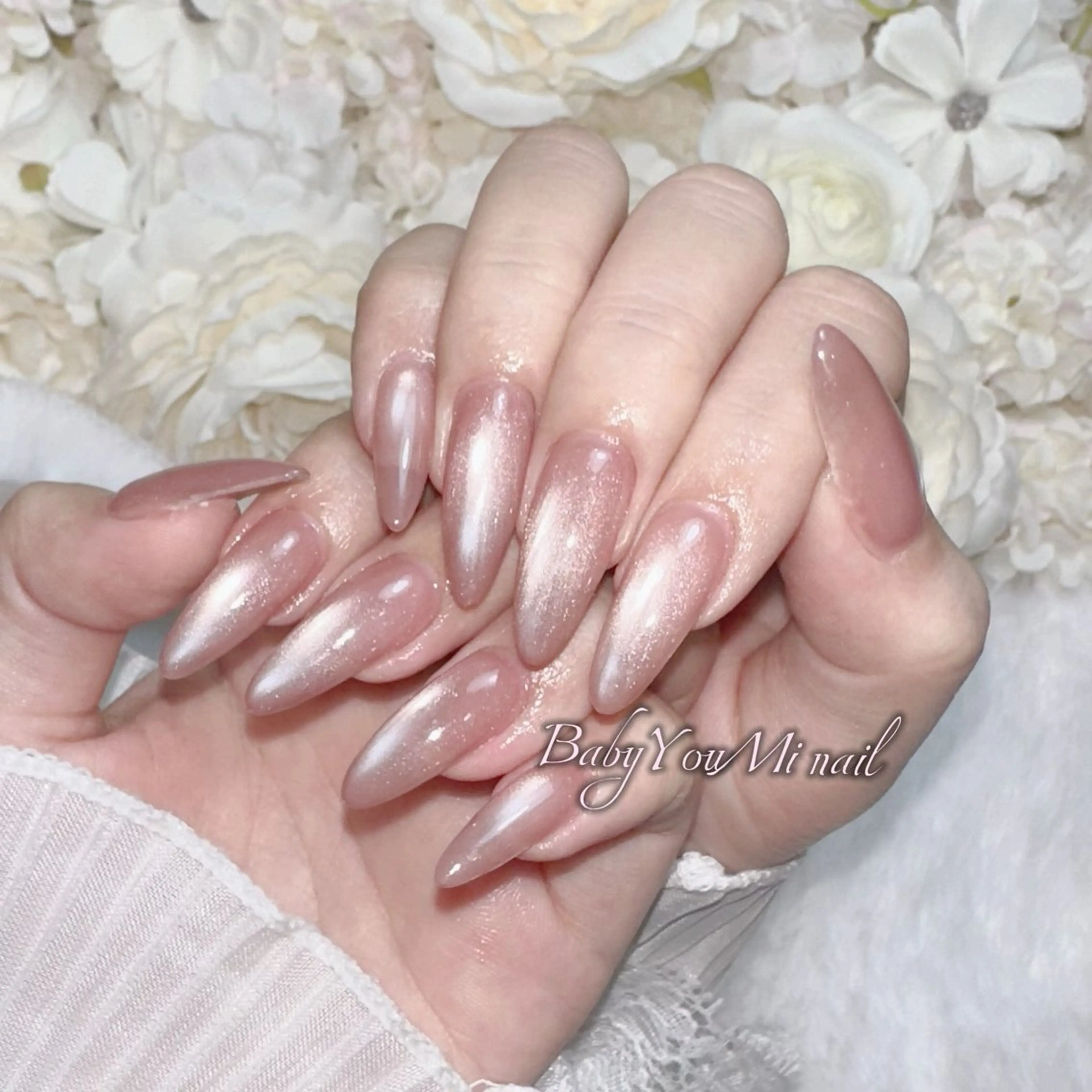 ネイル フラワーネイル フレンチネイル ジェルネイル ガラスフレンチ ハート ハンドネイル Oomiya 服部のネイルデザイン