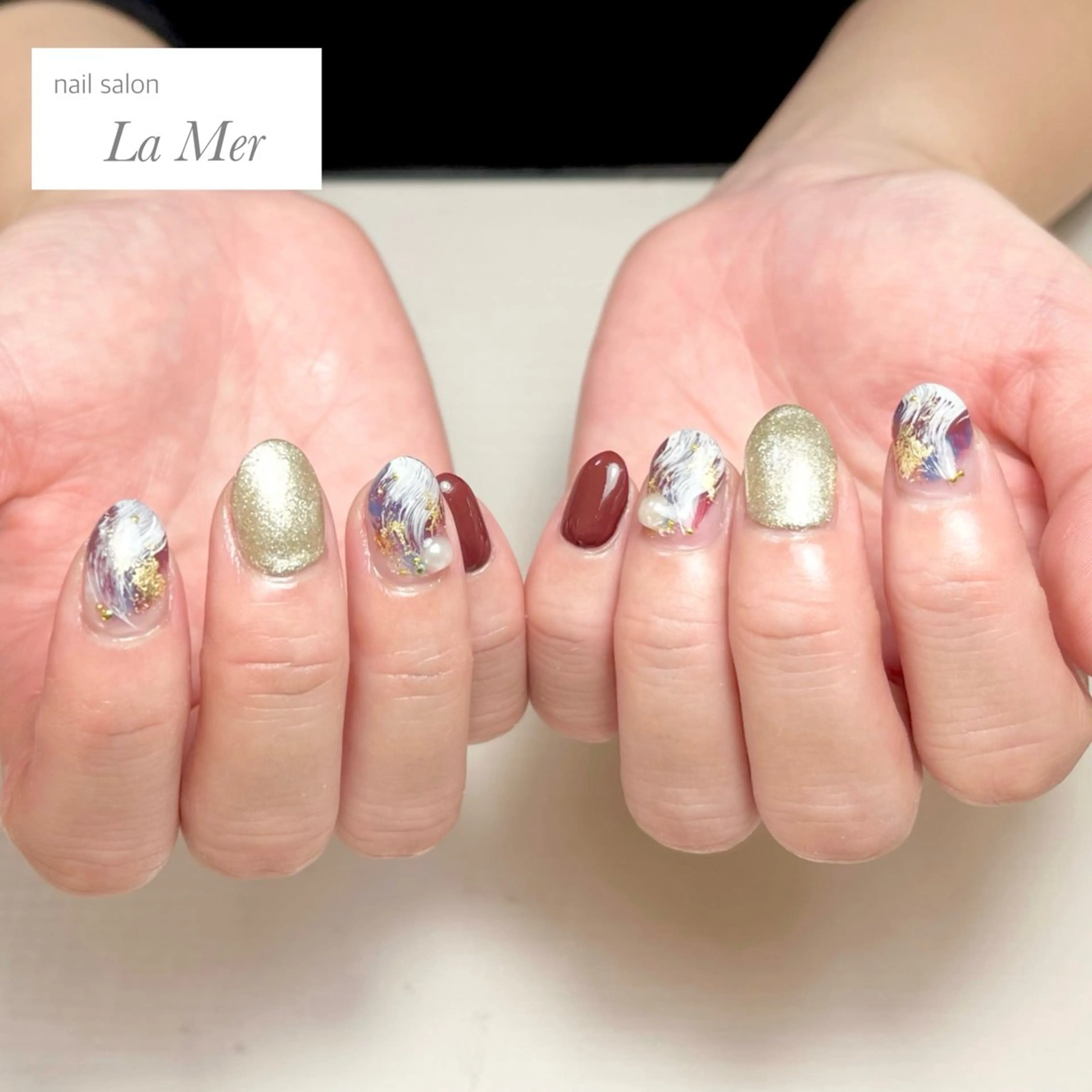 ネイル ボルドー ゴールド ニュアンスネイル シルバー 冬ネイル nailsalon La Merのネイルデザイン