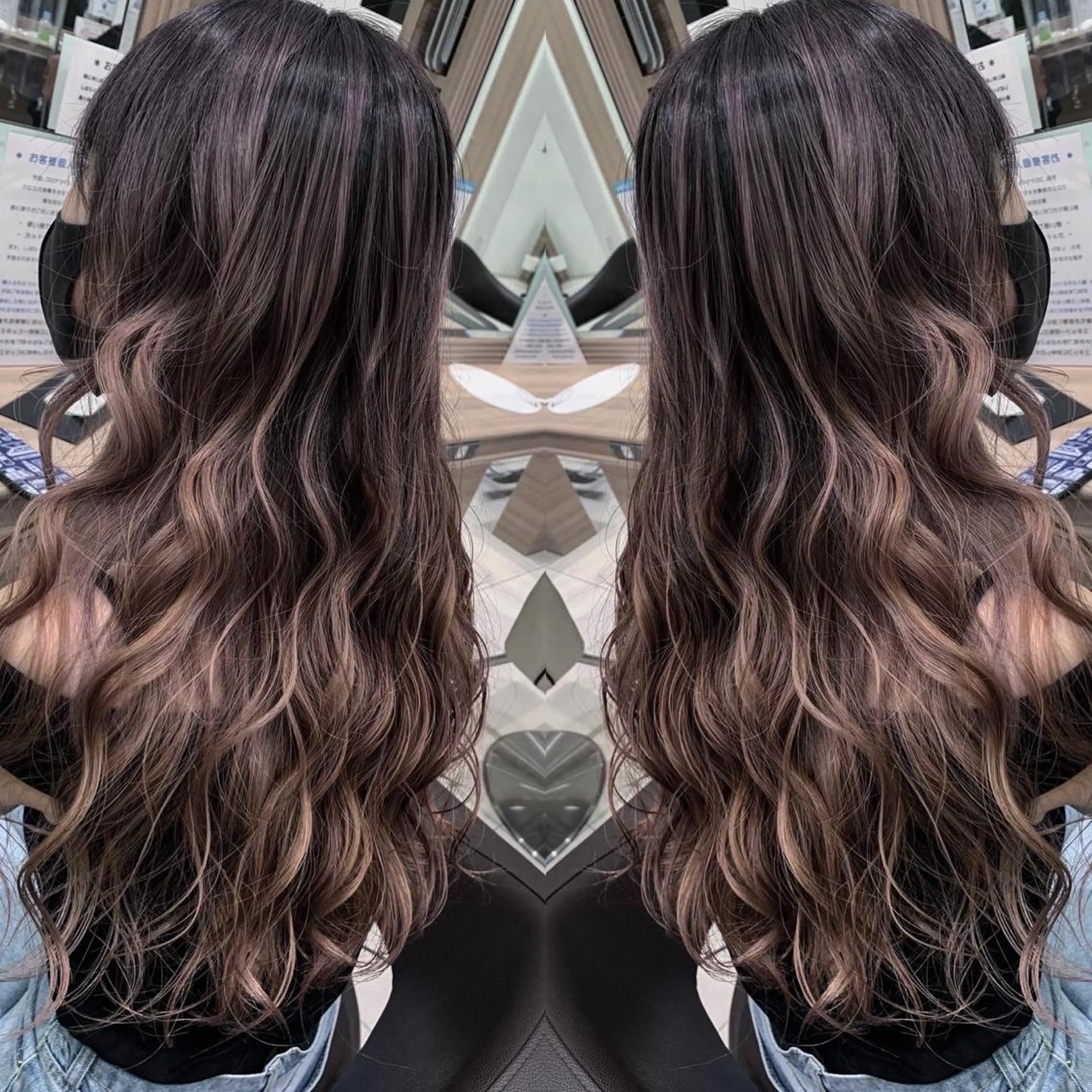 ロング カラー バレイヤージュ レイヤーカット 縮毛矯正 ブリーチ/バレイヤ ージュ川端裕司のヘアスタイル