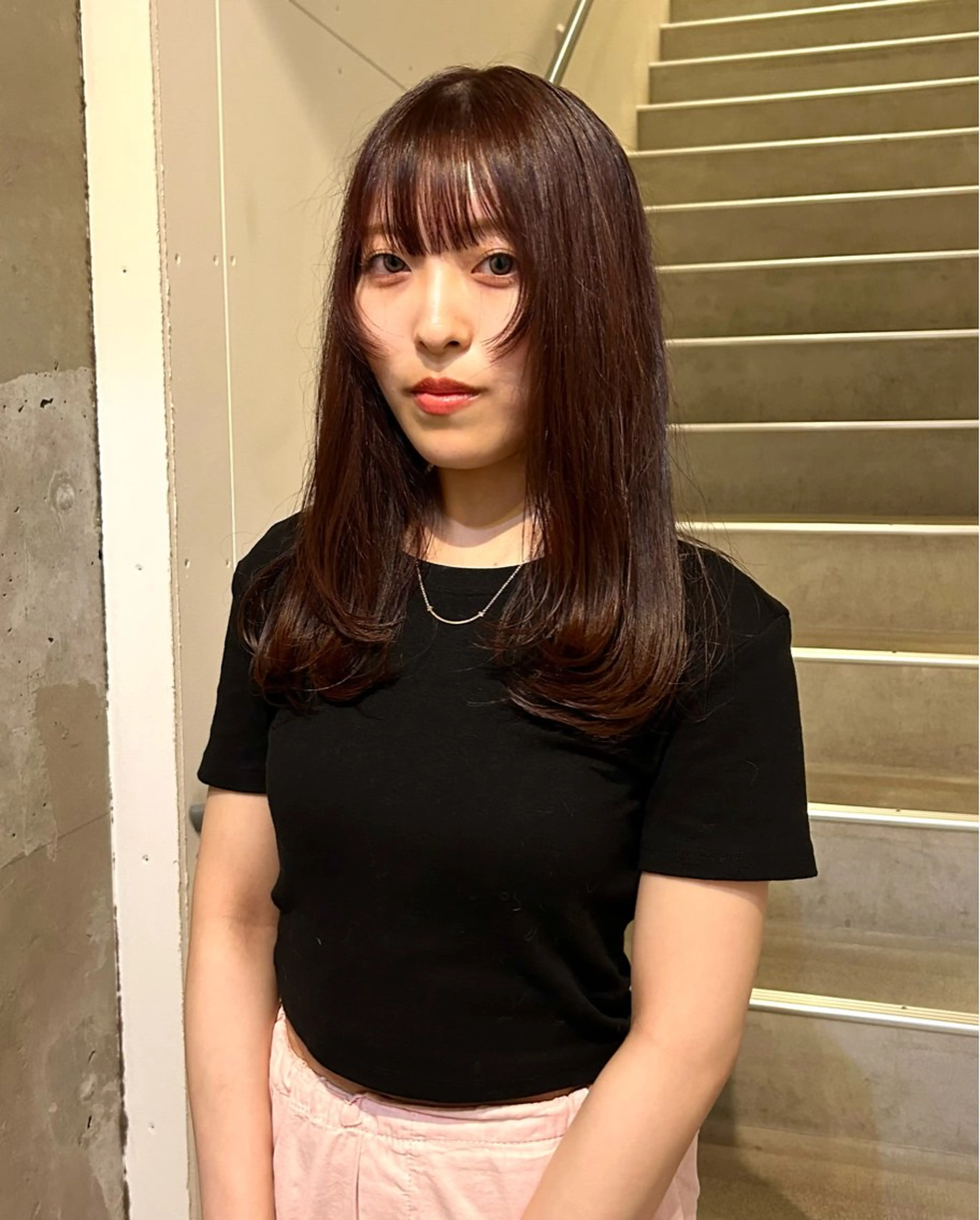 ミディアム カラー ブリーチ ブラウンカラー ブリーチなしカラー ピンクカラー ピンクブラウン ryo yaのヘアスタイル