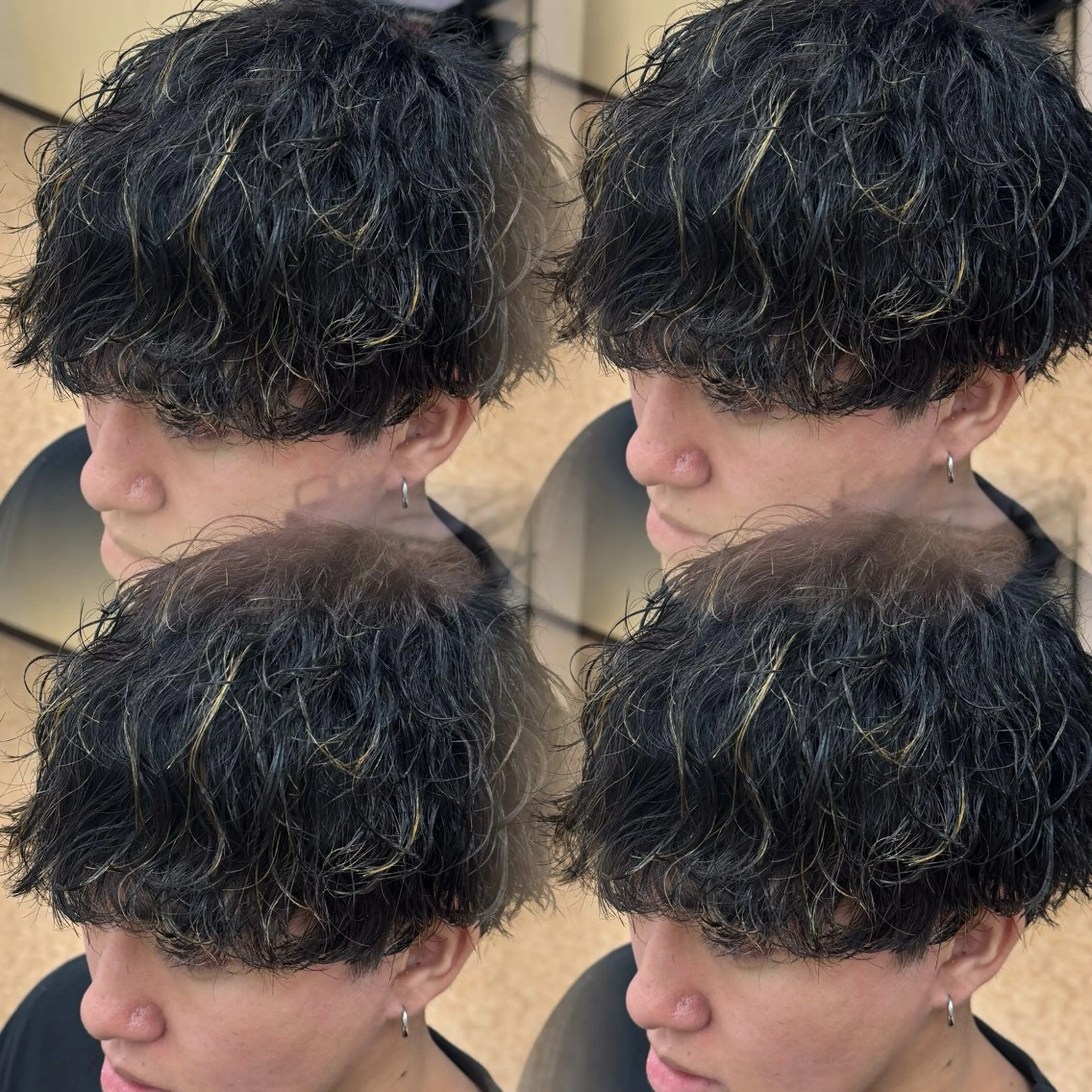 ミディアム メンズ ミディアムパーマ メンズハイライト メンズパーマ ハイライト カット ヘアカラー パーマ 焼津メンズパーマ特化 大石雄生のヘアスタイル