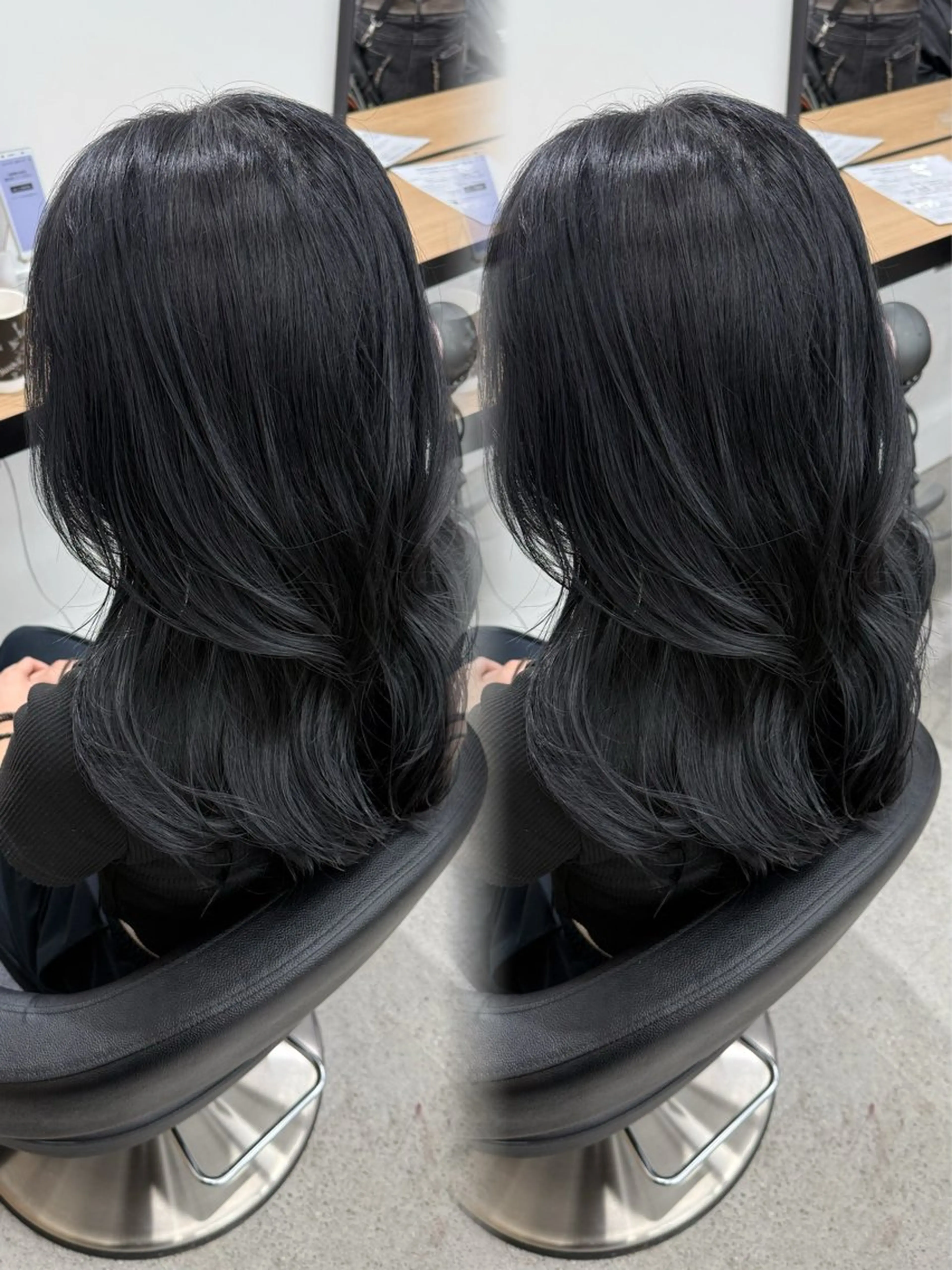ロング カラー 黒髪 ブルーカラー ブルーブラック 透明感カラー ヨシンモリ レイヤーカット/ 縮毛矯正/TERUのヘアスタイル