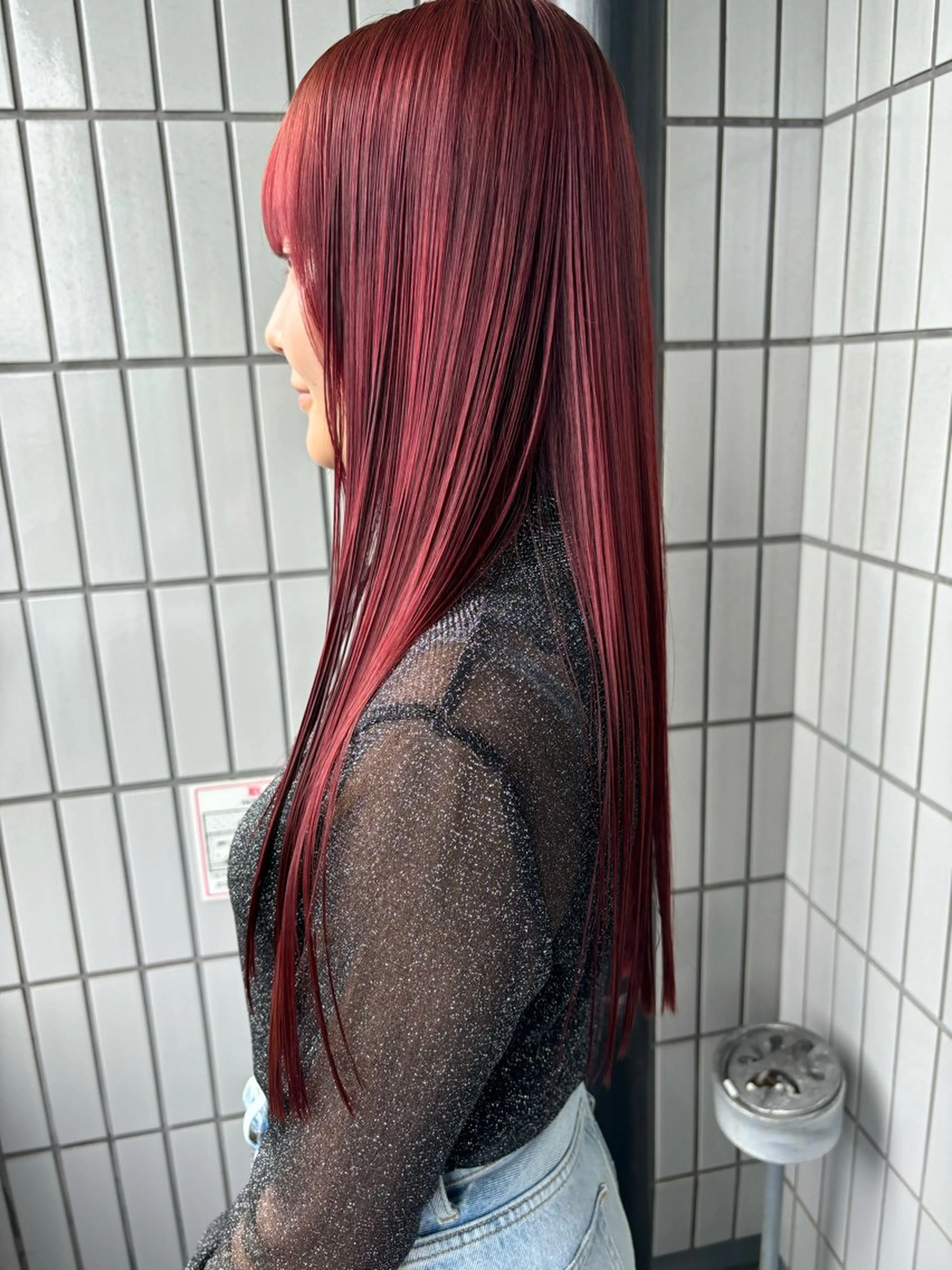 ロング カラー ブリーチ ボルドーカラー ブリーチなしカラー レッドカラー ヘアカラー 暖色カラー🍒 ケアブリーチ/akiのヘアスタイル