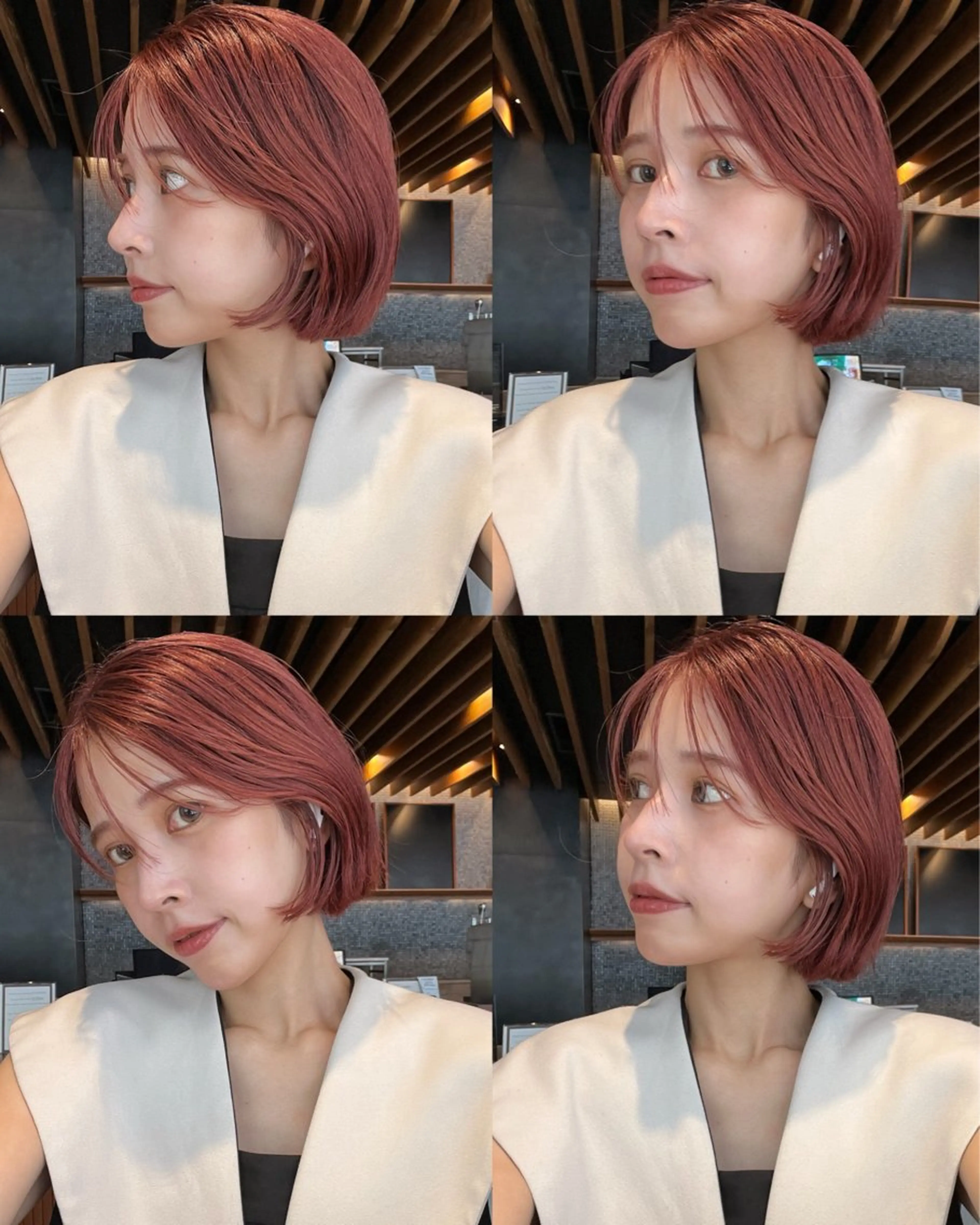 ショート カラー ブリーチ オレンジ ピンクカラー ボブ 泉 愛美のヘアスタイル