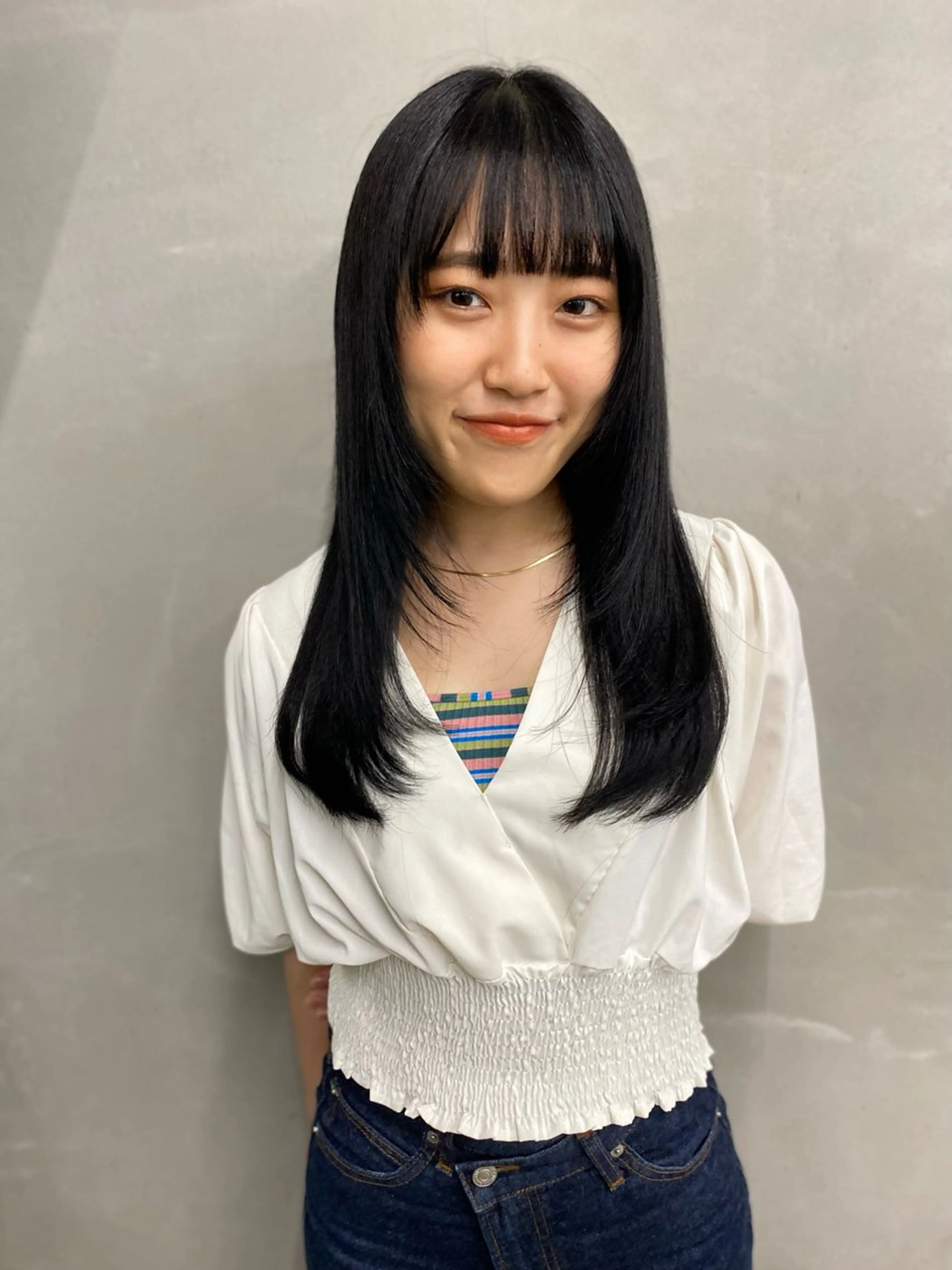 ロング カラー 黒髪 ブルーカラー ブルーブラック 韓国風ヘア レイヤーカット カット ヘアカラー トリートメント レイヤー/柔色 カラー/SAkiのヘアスタイル