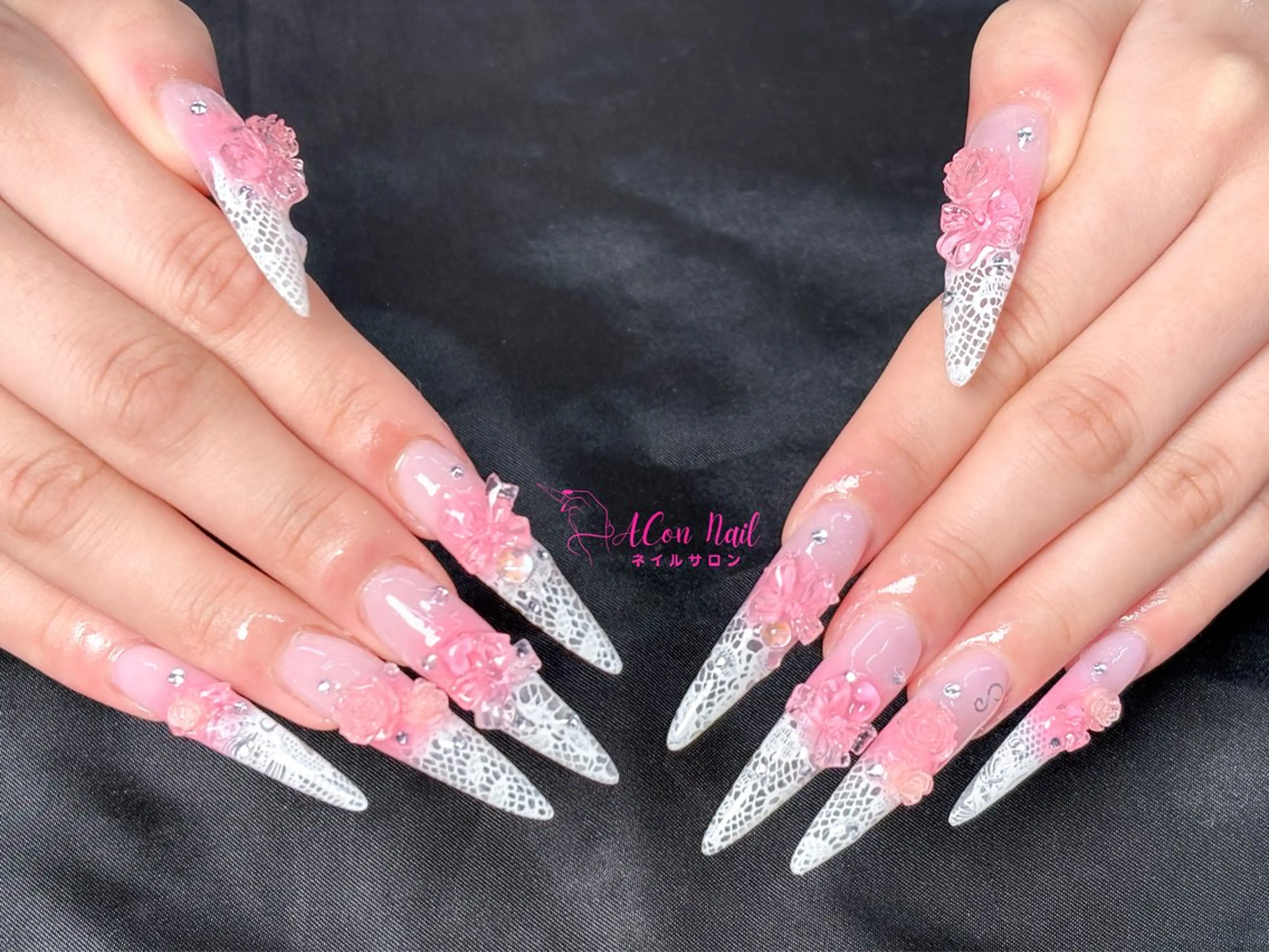 ネイル 桜ネイル 長さ出し フラワーネイル フレンチネイル ジェルネイル ハンドネイル ACon NailSalonのネイルデザイン