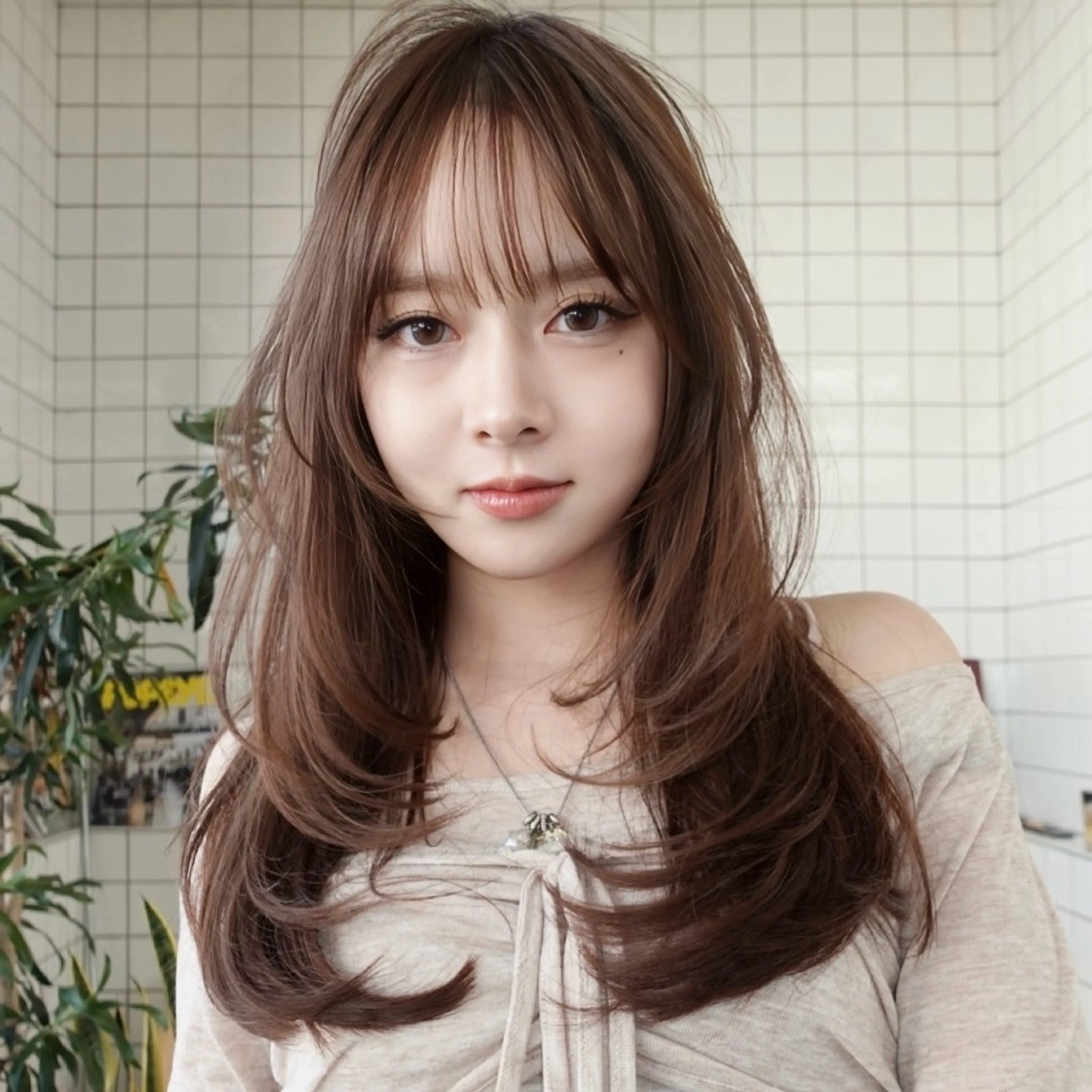 ロング カラー ロングレイヤー 黒髪 顔まわりレイヤー ハッシュカット ハイレイヤー STUNNING.所属・レイヤーカット ボブ　渋谷のヘアスタイル