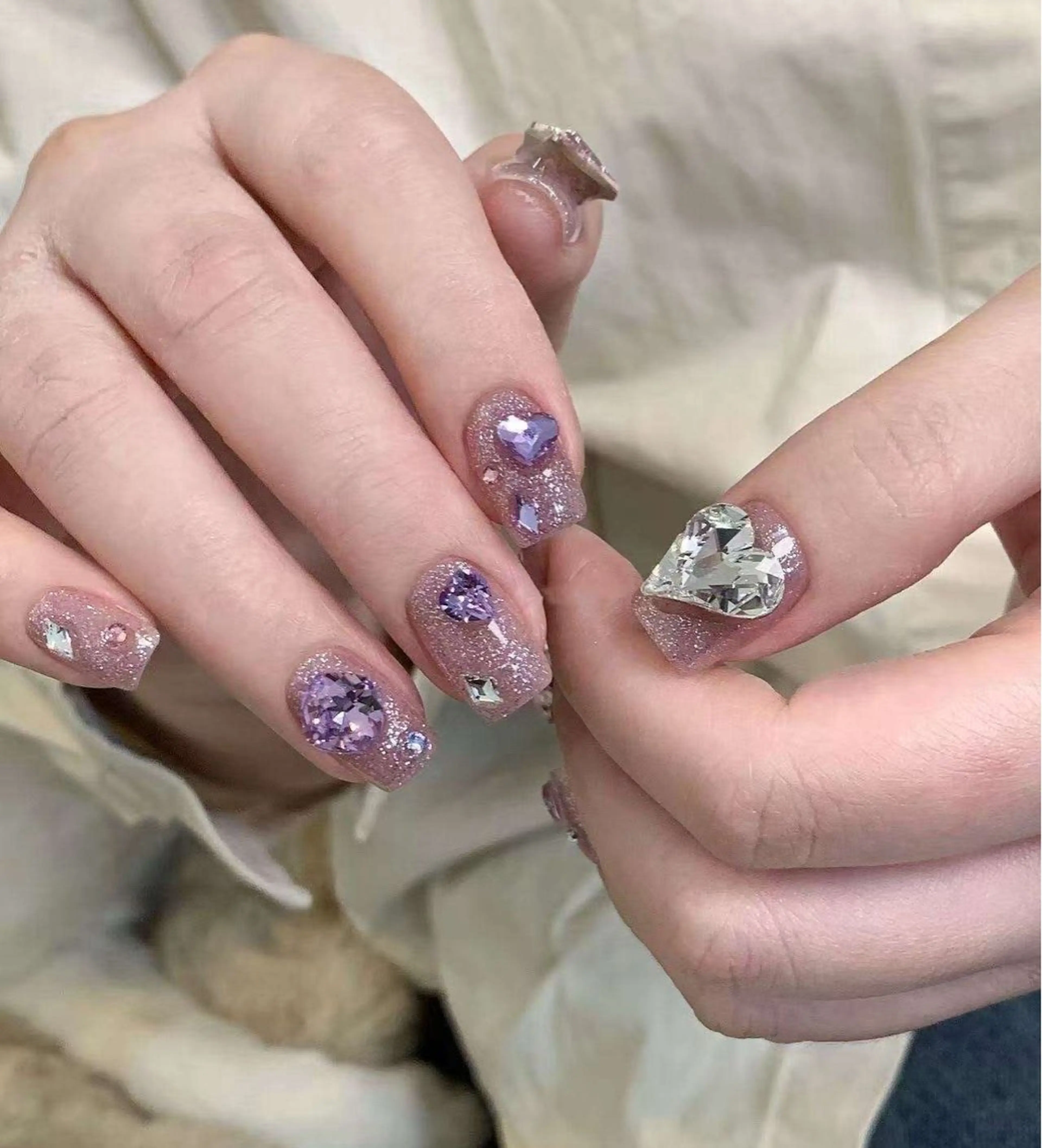 ネイル フラワーネイル フレンチネイル ジェルネイル ガラスフレンチ ハート ハンドネイル BabyYouMi nailのネイルデザイン