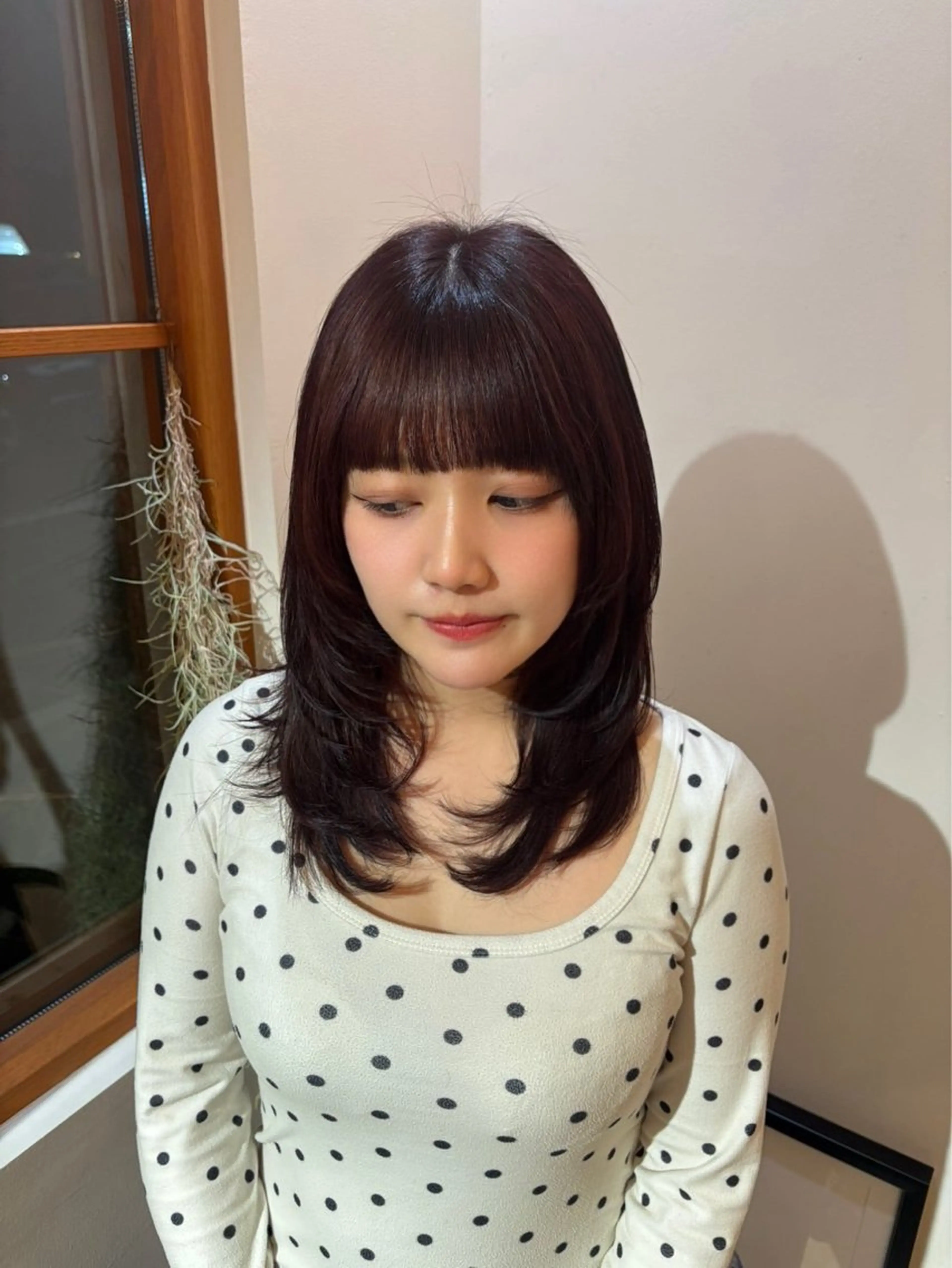 セミロング カラー レイヤーカット カット ヘアカラー トリートメント Riri/韓国風/顔 周り/レイヤーカットのヘアスタイル