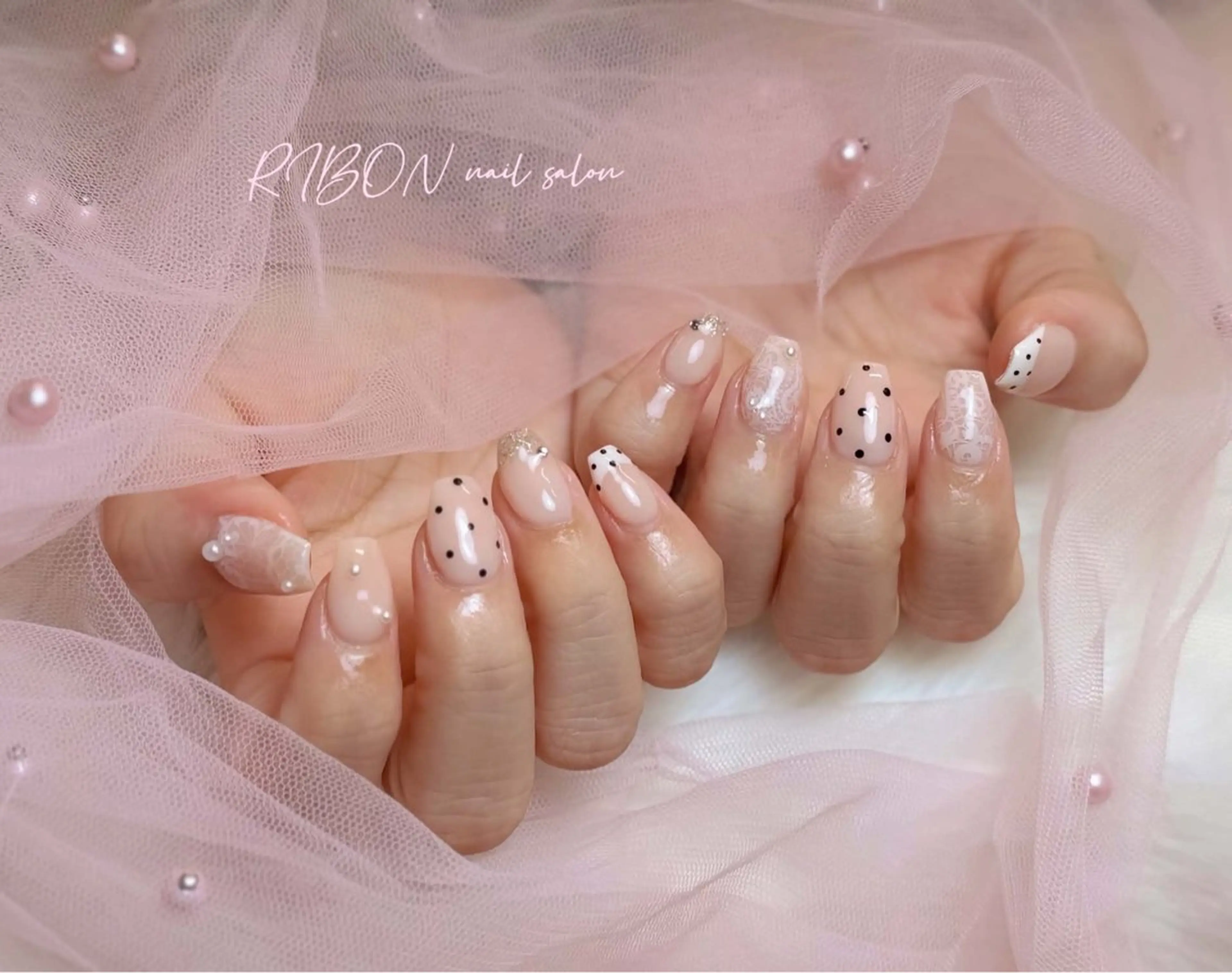 ネイル チークネイル 長さ出し フレンチネイル ジェルネイル グラデーション ハンドネイル RIBON nail 高田馬場のネイルデザイン