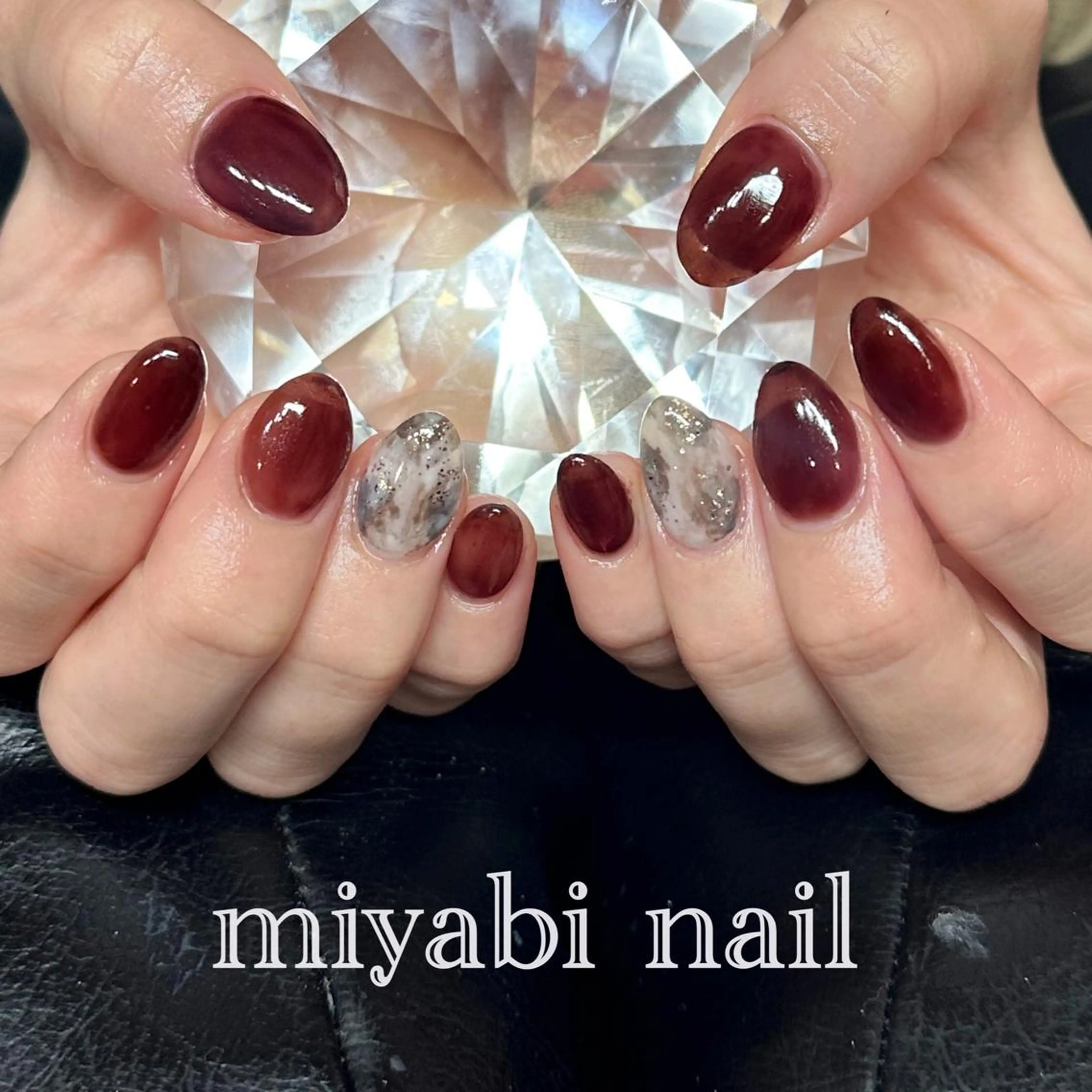 ネイル ブラウン ジェルネイル 持ち込み ニュアンスネイル 春ネイル ハンドネイル miyabi nail 桂川駅近くのネイルデザイン