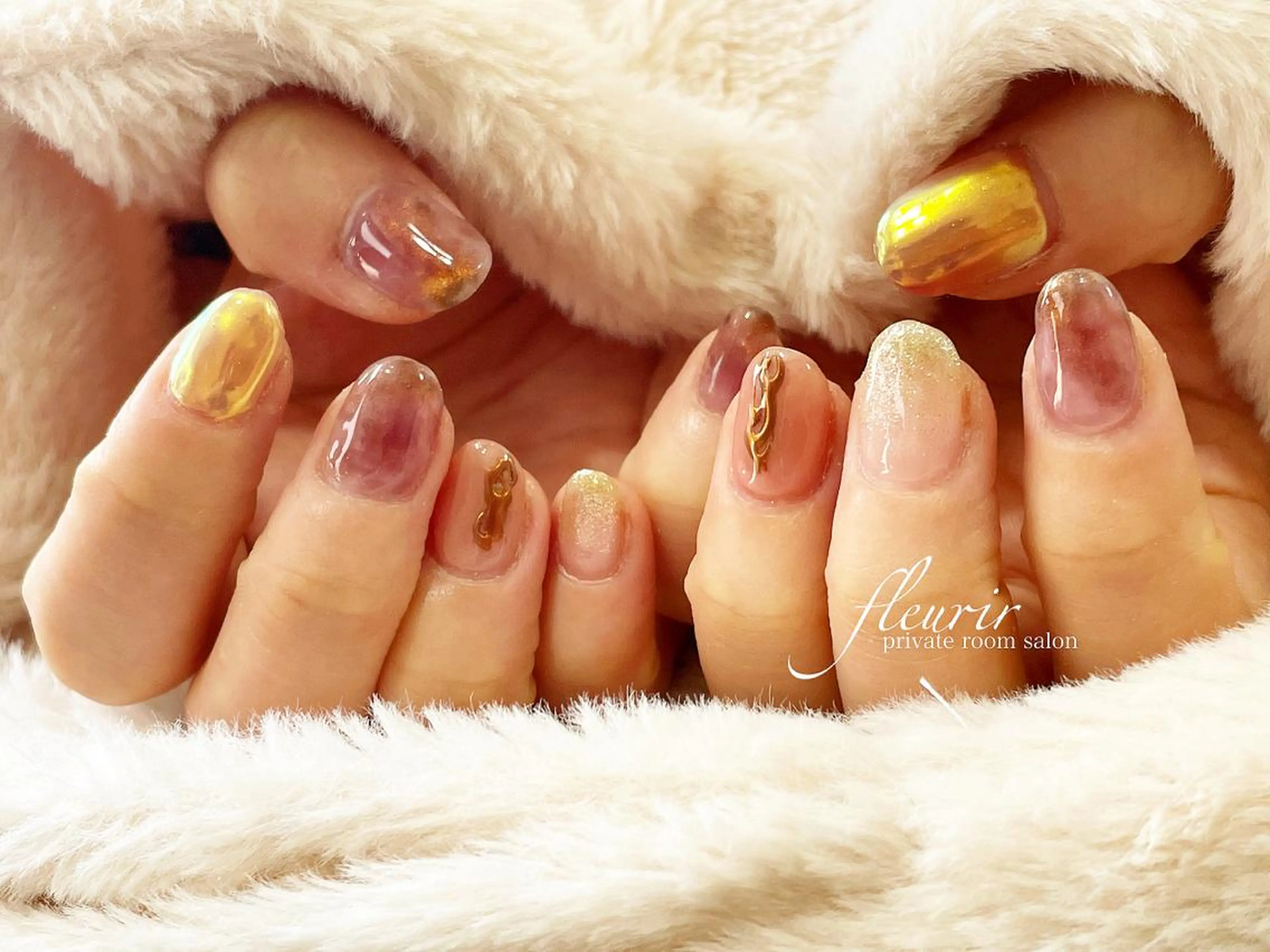 ネイル クリアネイル マグネットネイル パープル フルリール 【プライベートサロンのネイルデザイン