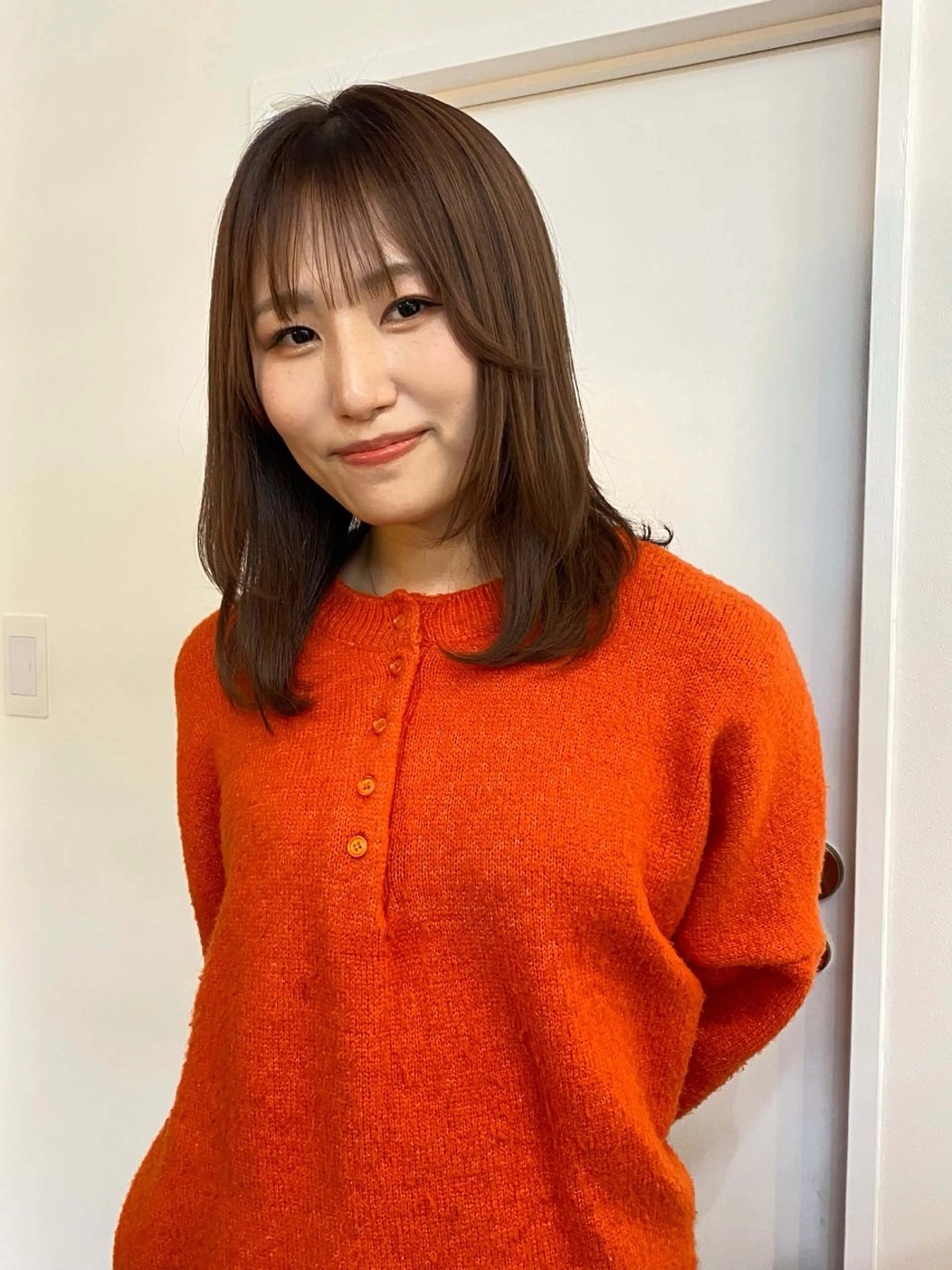 ミディアム 顔周りカット 小顔カット カット hair design chouchou所属・ichika/福岡 /透明感カラー🤎のヘアスタイル