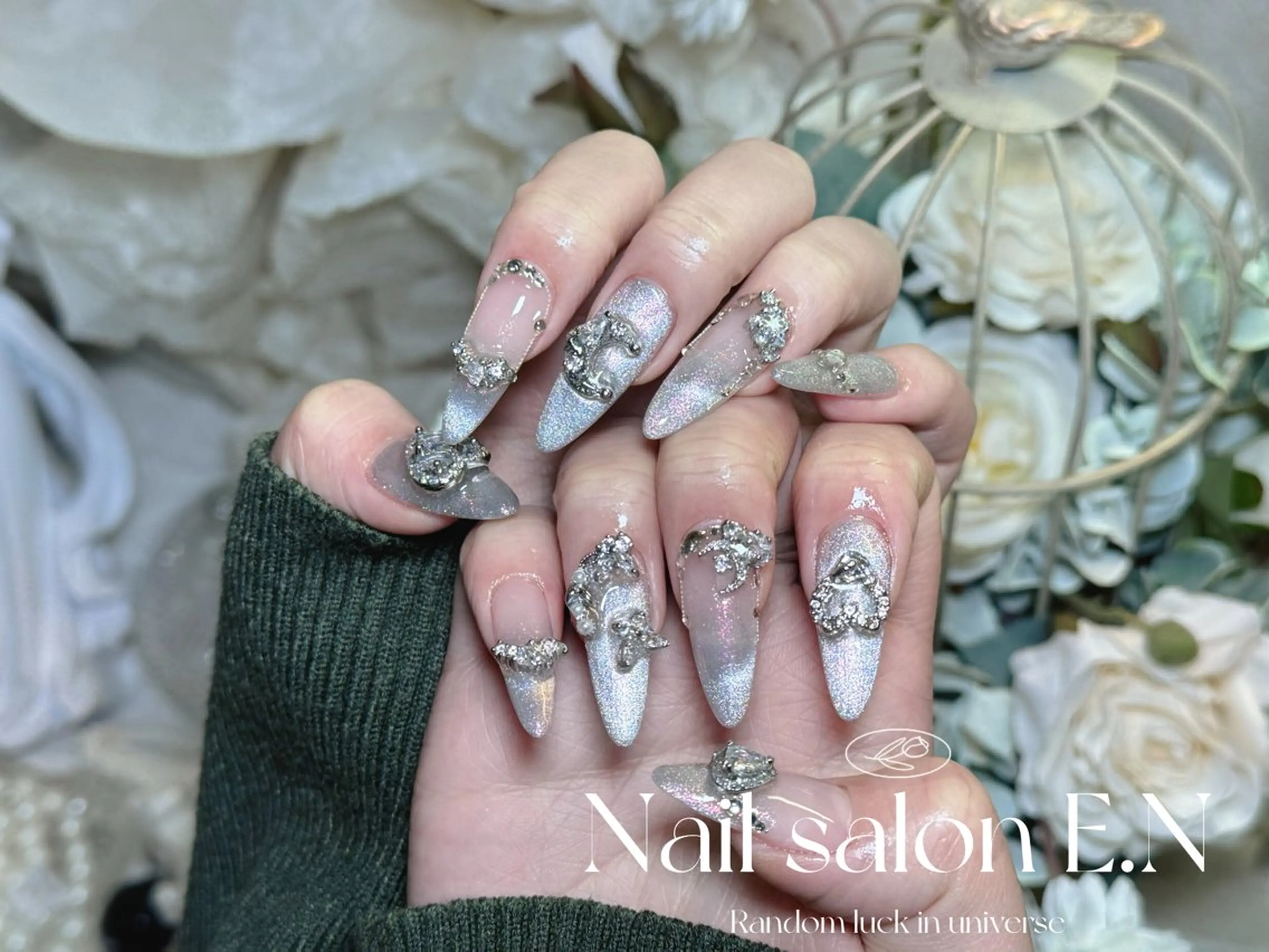 ネイル アートネイル オーロラネイル ブラウン クリアネイル フレンチネイル ハンドネイル E.N🦋 長さ出し/持ち込みのネイルデザイン