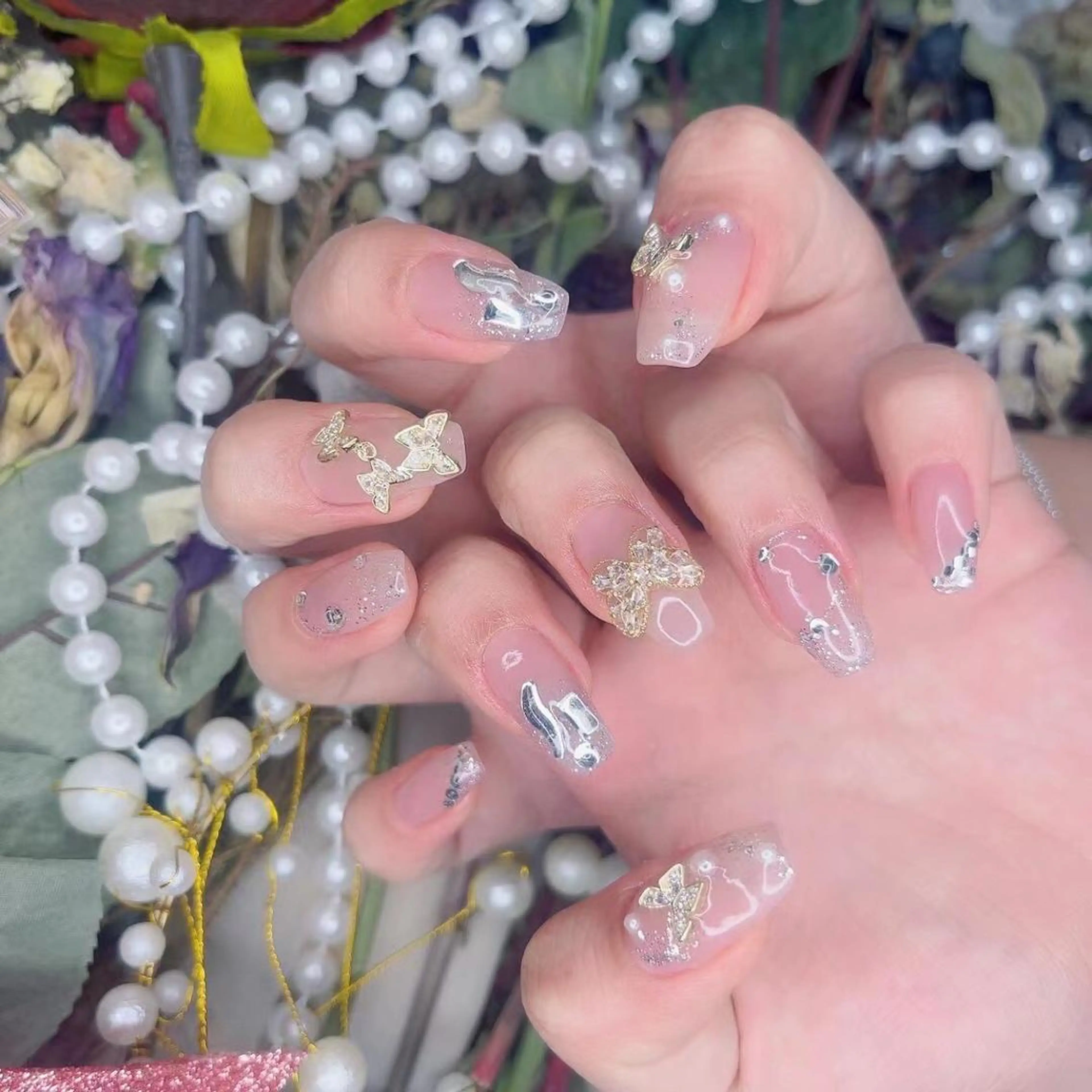 ネイル ガーリー 春ネイル ストーンネイル babarla Nailのネイルデザイン