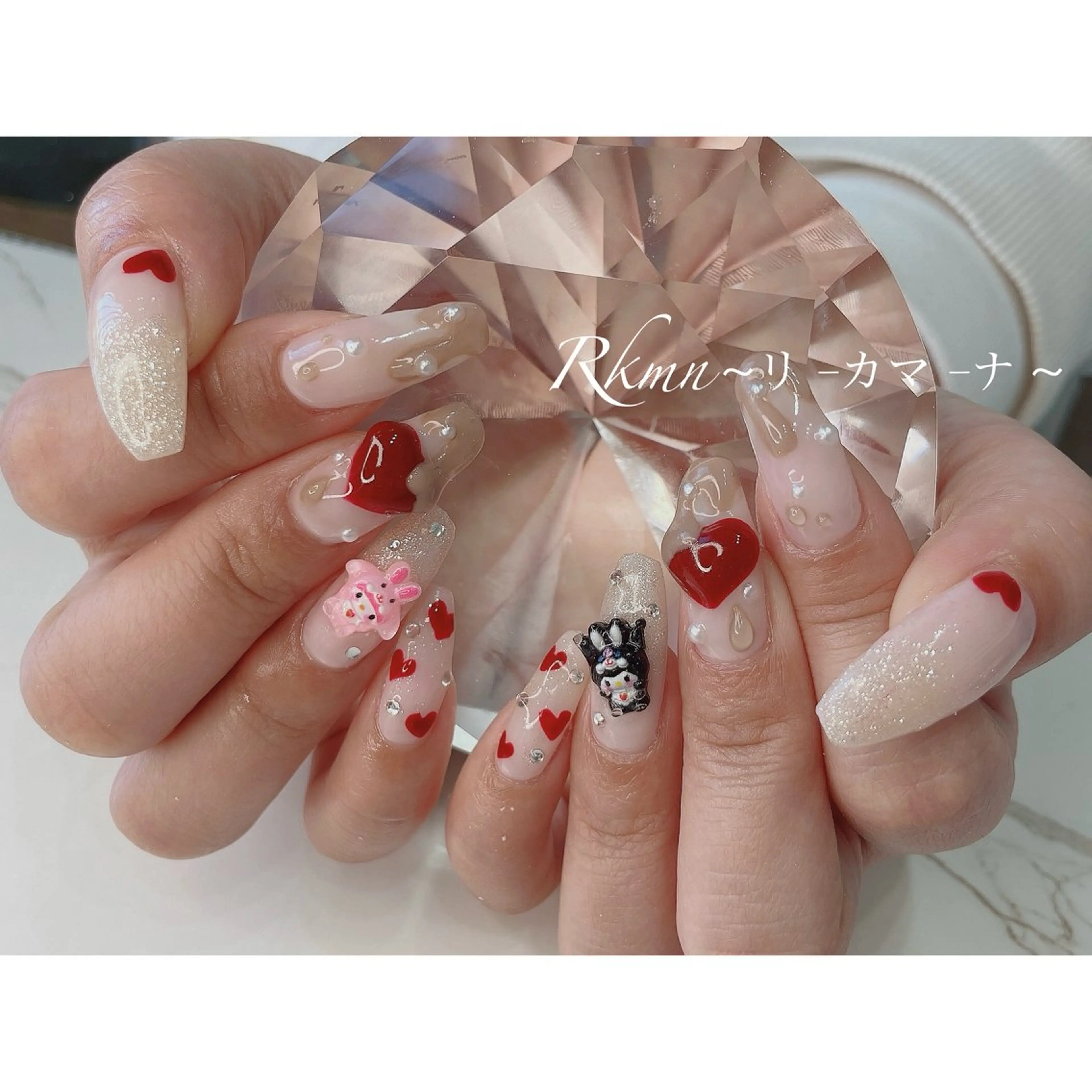 ネイル アートネイル ハート 持ち込み 春ネイル バレンタイン ハンドネイル フットネイル ハンドケア Rkmn ~リ-カマ-ナ~のネイルデザイン