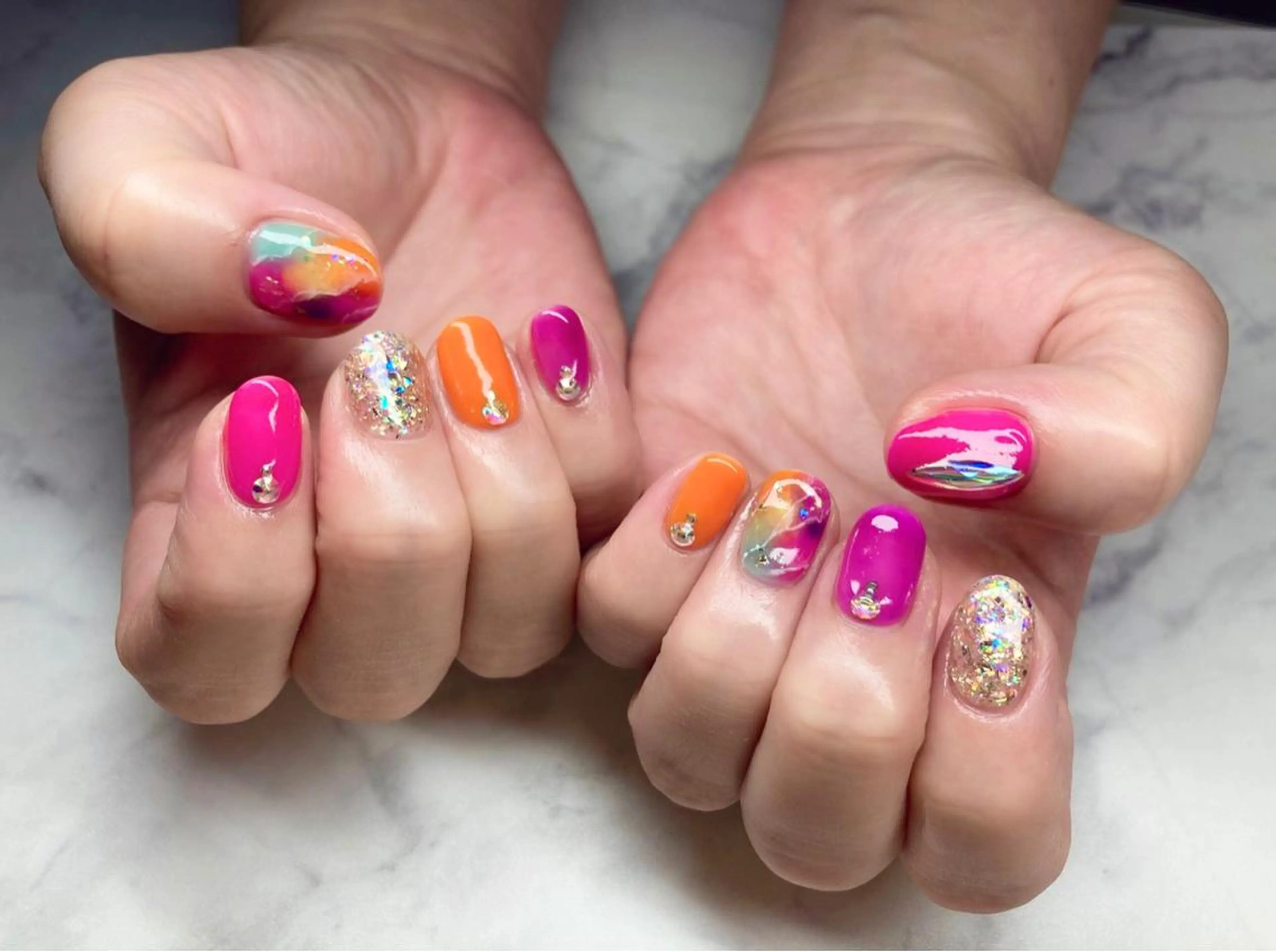 ネイル ジェルネイル パラジェル 夏ネイル Nail&eye Belire 新宿のネイルデザイン