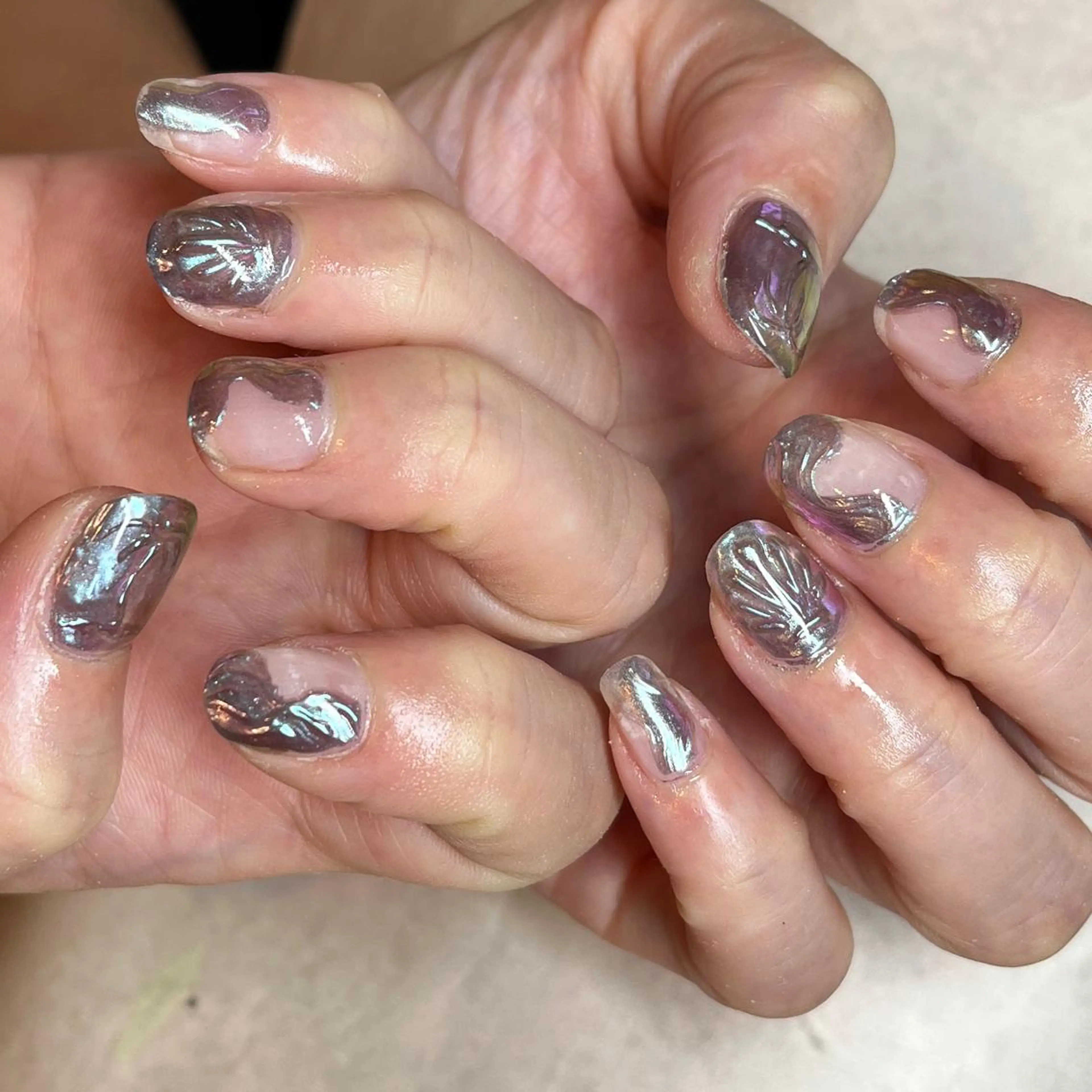 ネイル ブルー ミラーネイル 夏ネイル フリーランス¨̮⃝ ネイリストOKADAのネイルデザイン